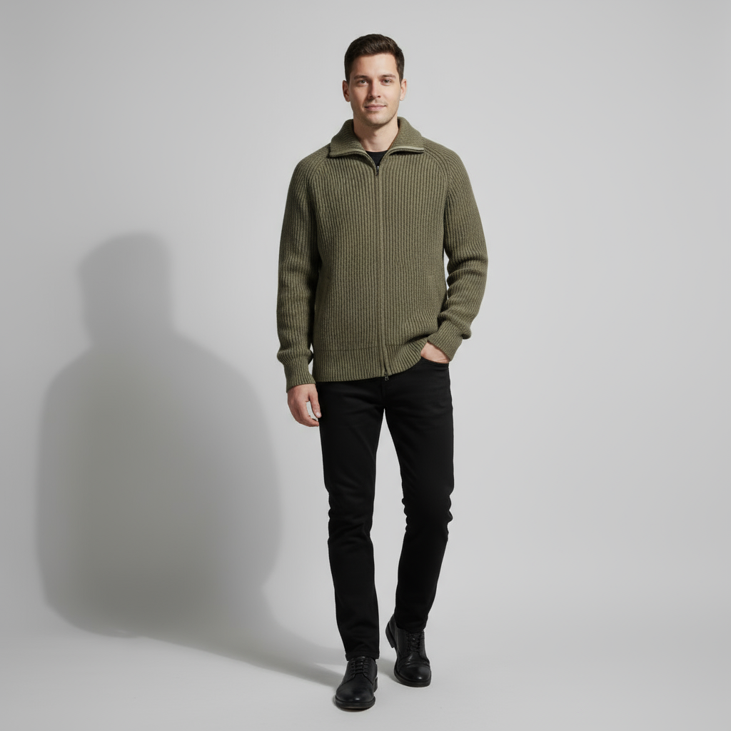 Pull Homme En Maille Zippé Intégral