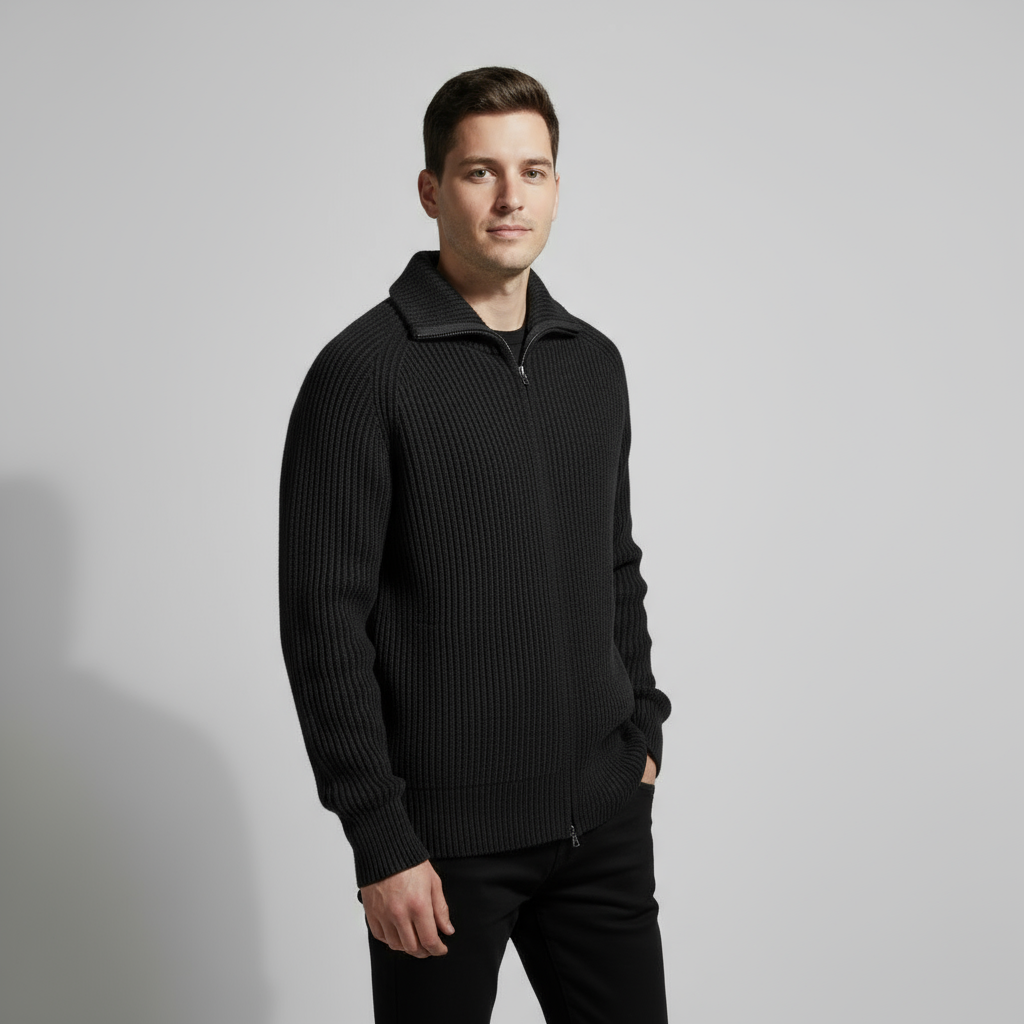 Pull Homme En Maille Zippé Intégral