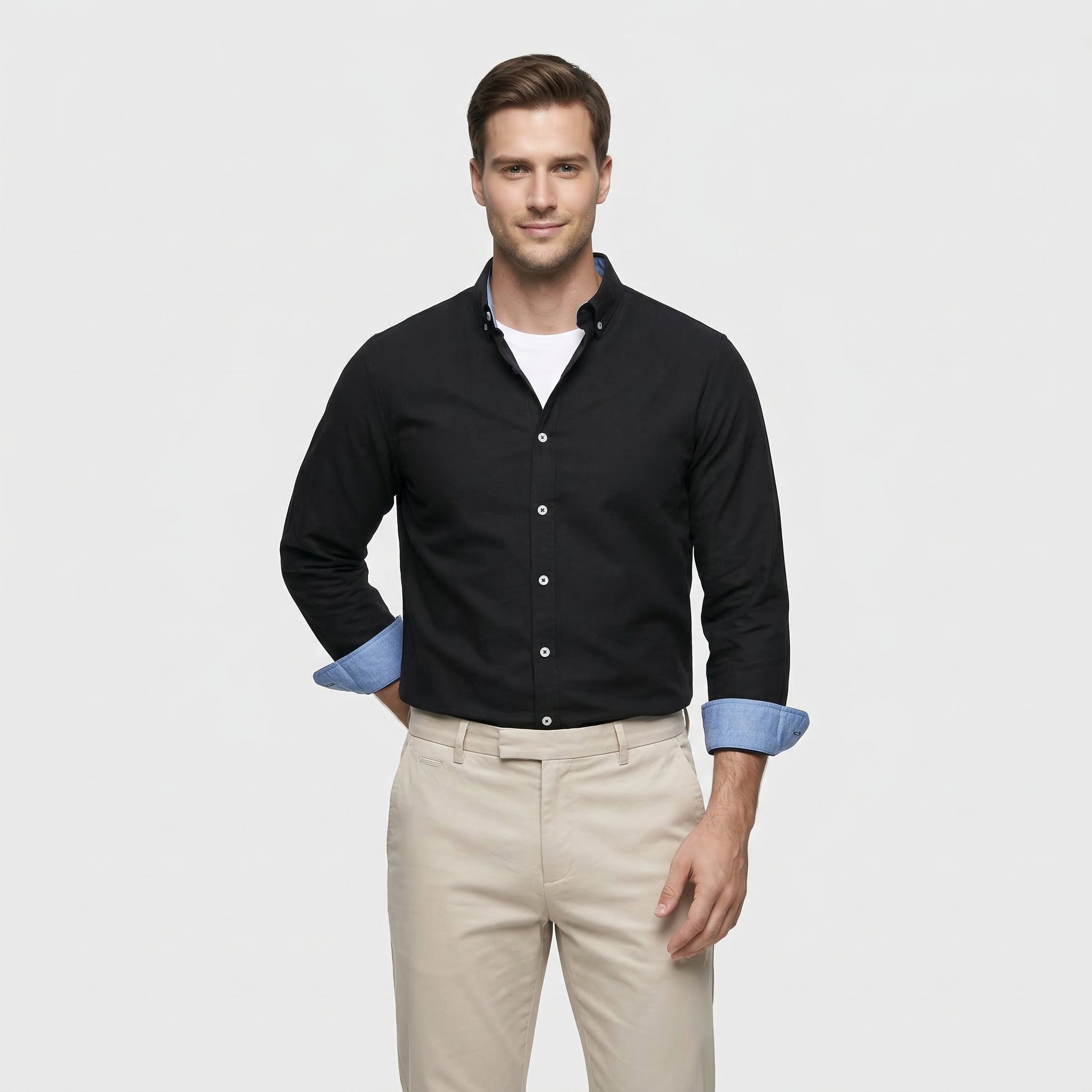 Chemise Homme à Boutons Manches Longues Col Boutonné