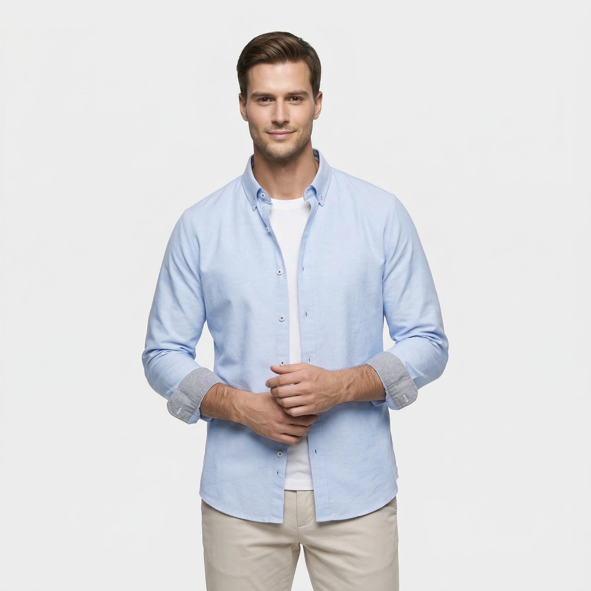 Chemise Homme à Boutons Manches Longues Col Boutonné