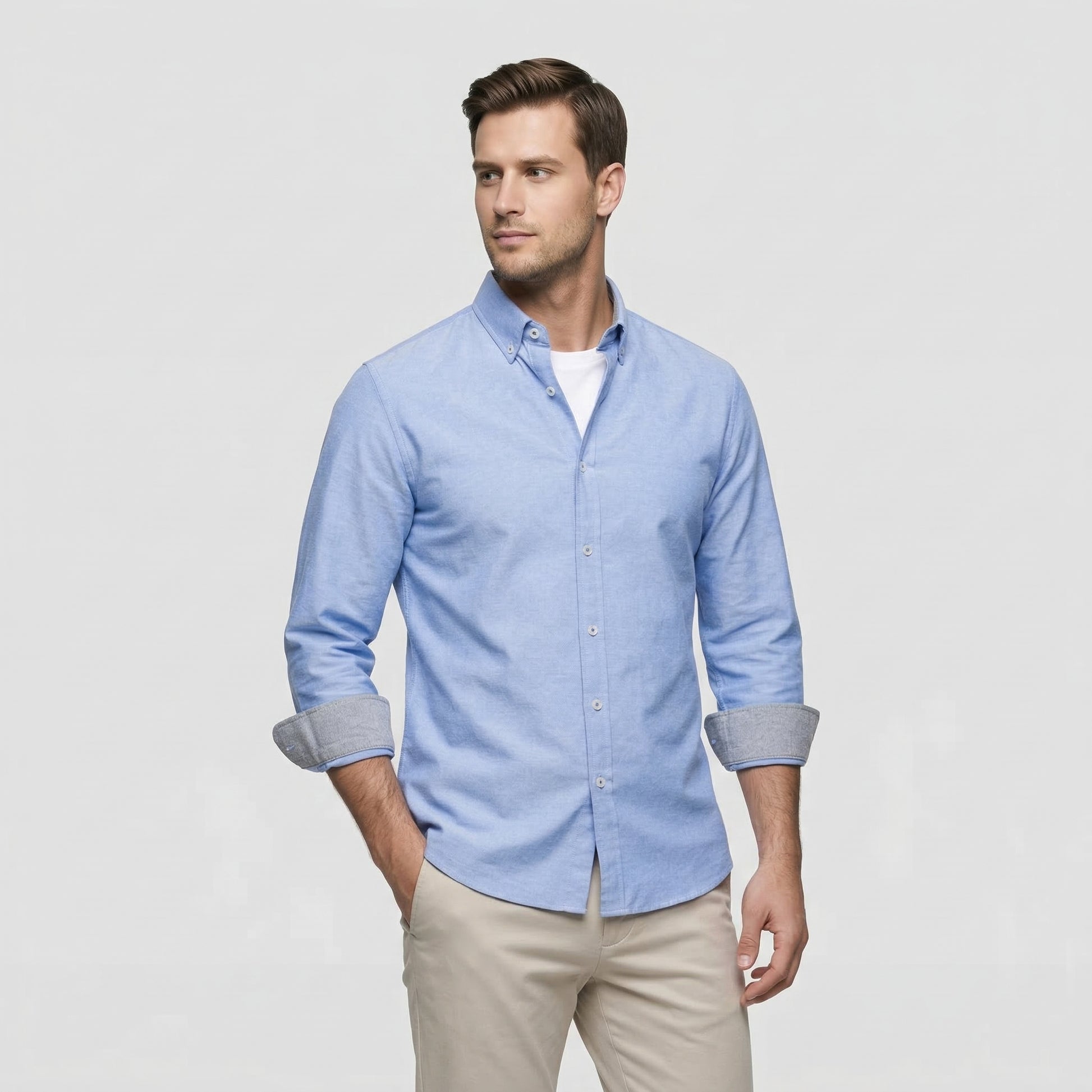 Chemise Homme à Boutons Manches Longues Col Boutonné