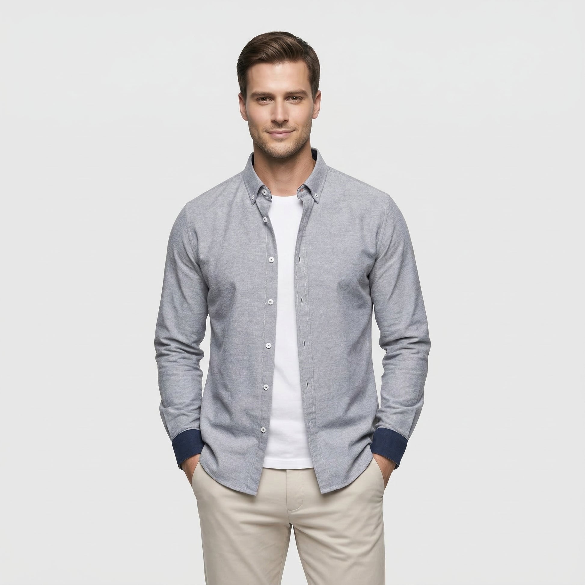 Chemise Homme à Boutons Manches Longues Col Boutonné