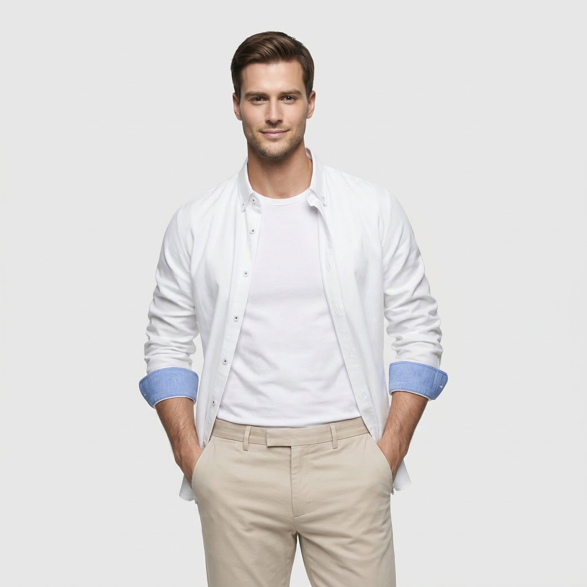 Chemise Homme à Boutons Manches Longues Col Boutonné
