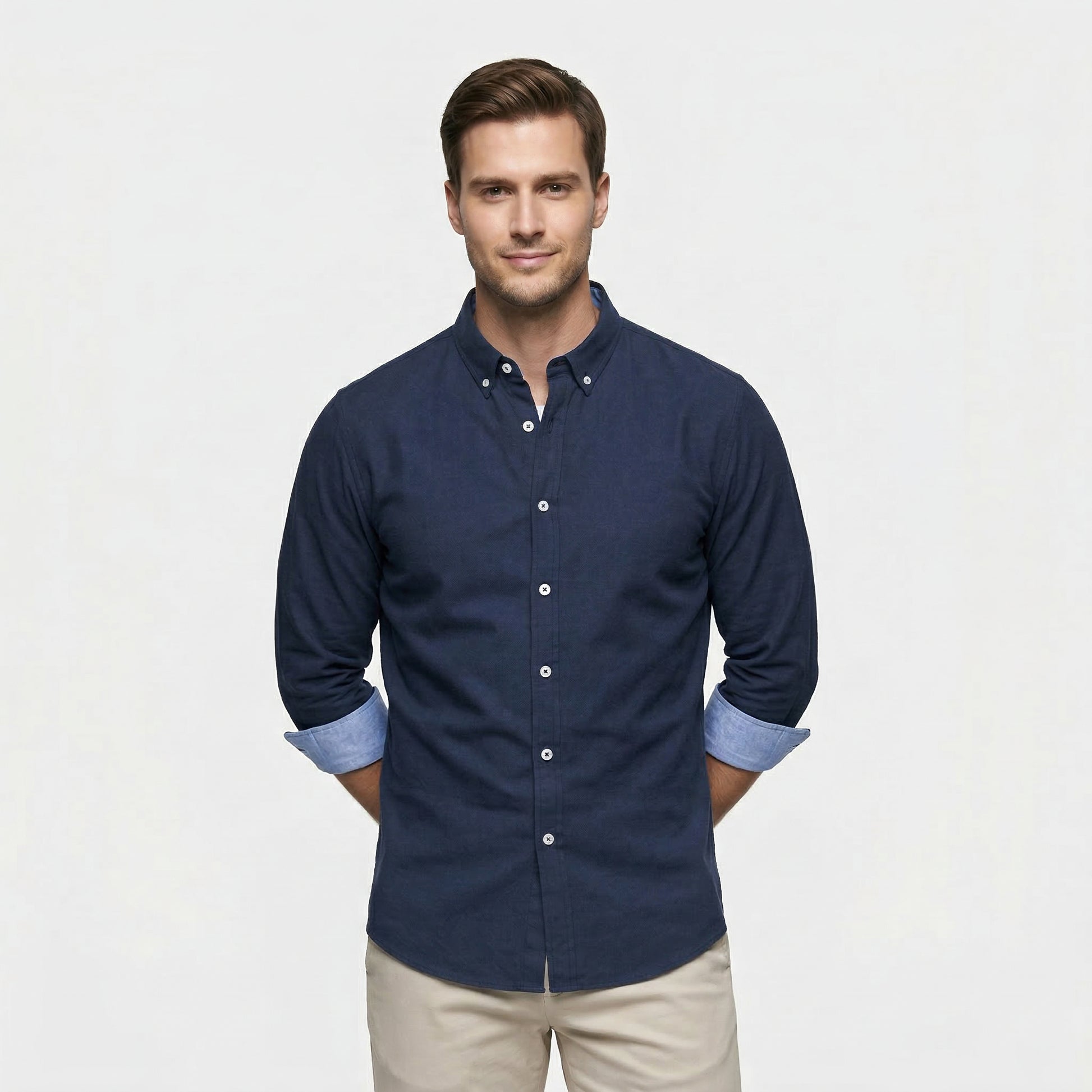 Chemise Homme à Boutons Manches Longues Col Boutonné