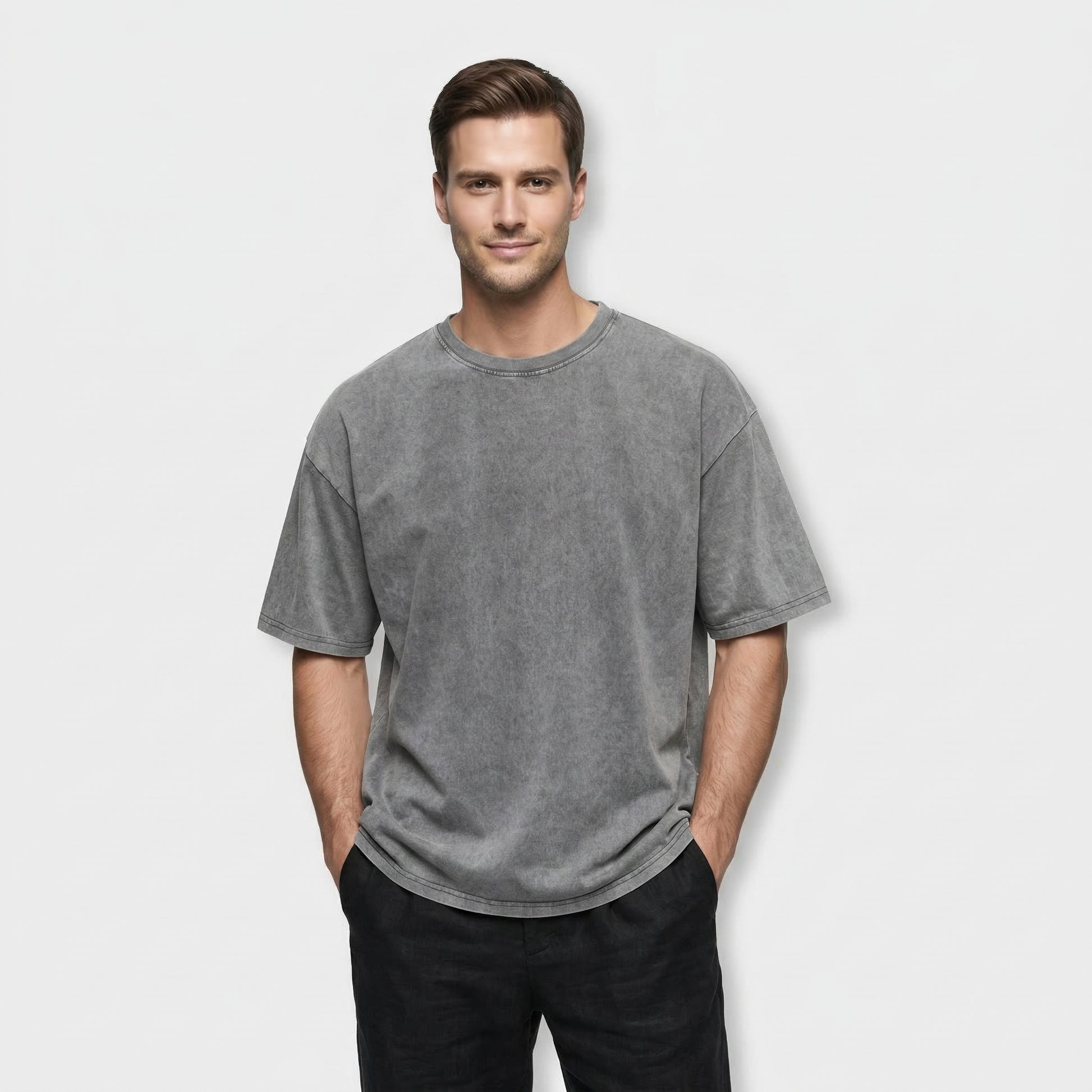T-shirt Homme Uni à Effet Délavé - Coupe Oversize