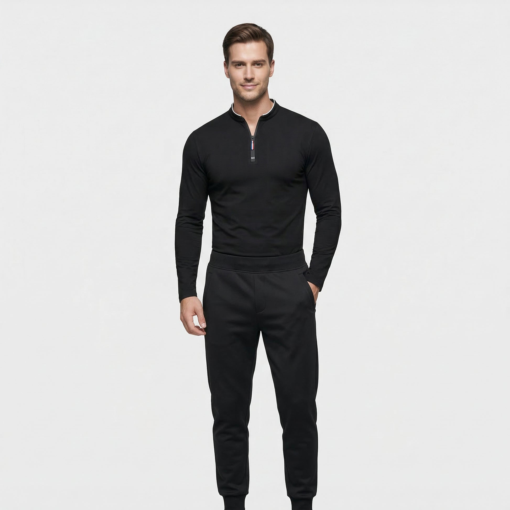 Haut Homme Manches Longues Demi-Zip Col Montant