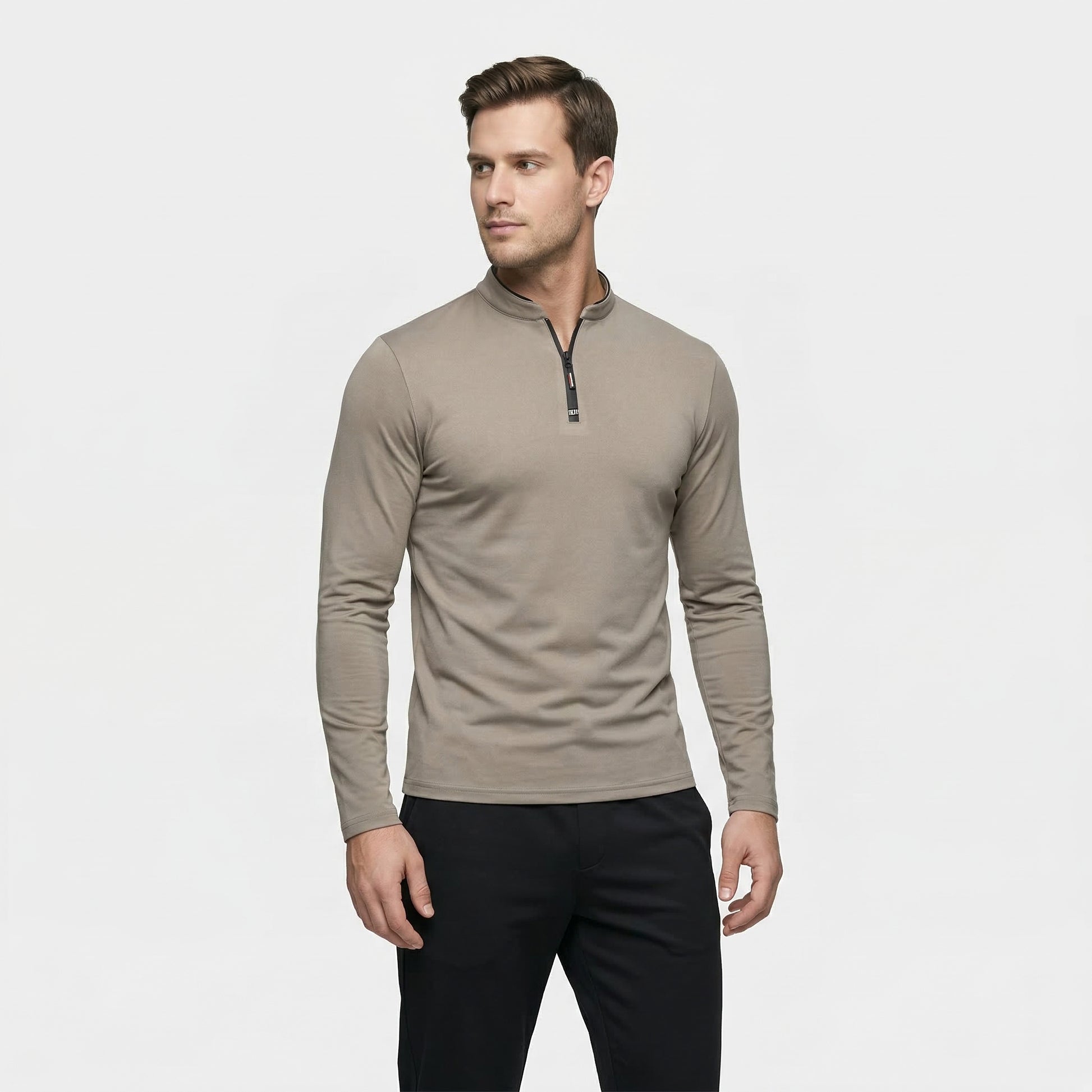 Haut Homme Manches Longues Demi-Zip Col Montant