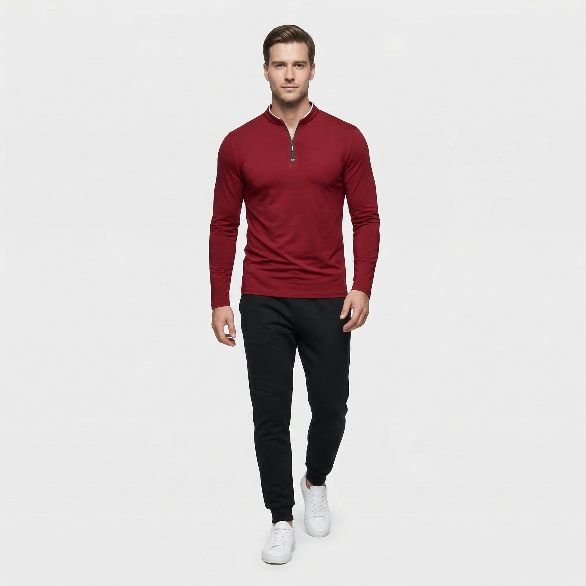 Haut Homme Manches Longues Demi-Zip Col Montant