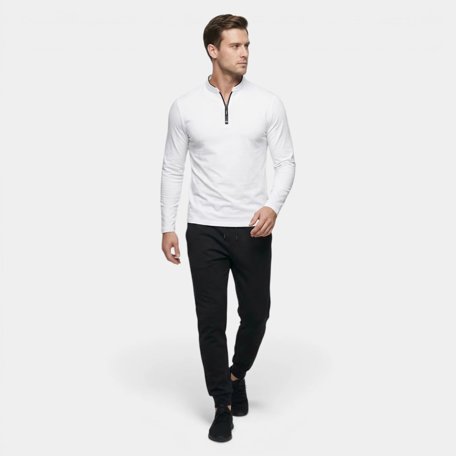 Haut Homme Manches Longues Demi-Zip Col Montant