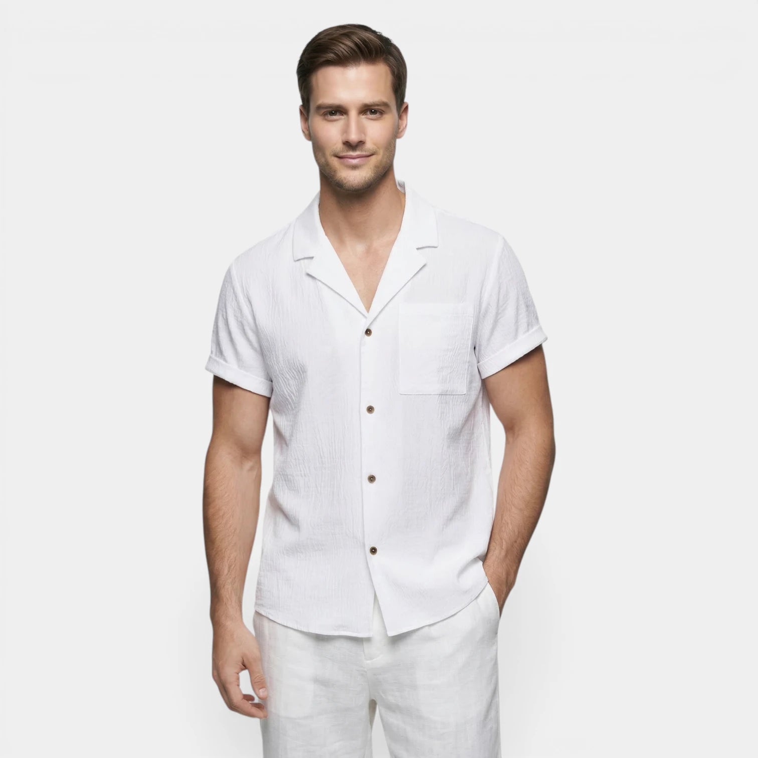 Men's Textured Open Collar Short Sleeve Shirt