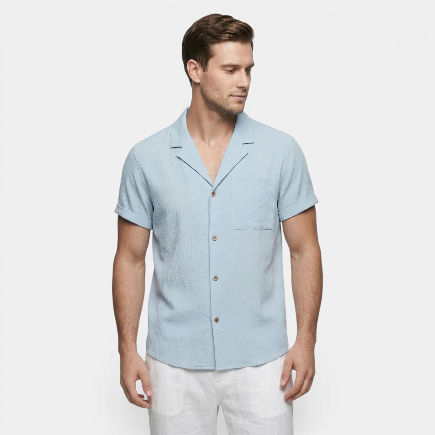 Men's Textured Open Collar Short Sleeve Shirt