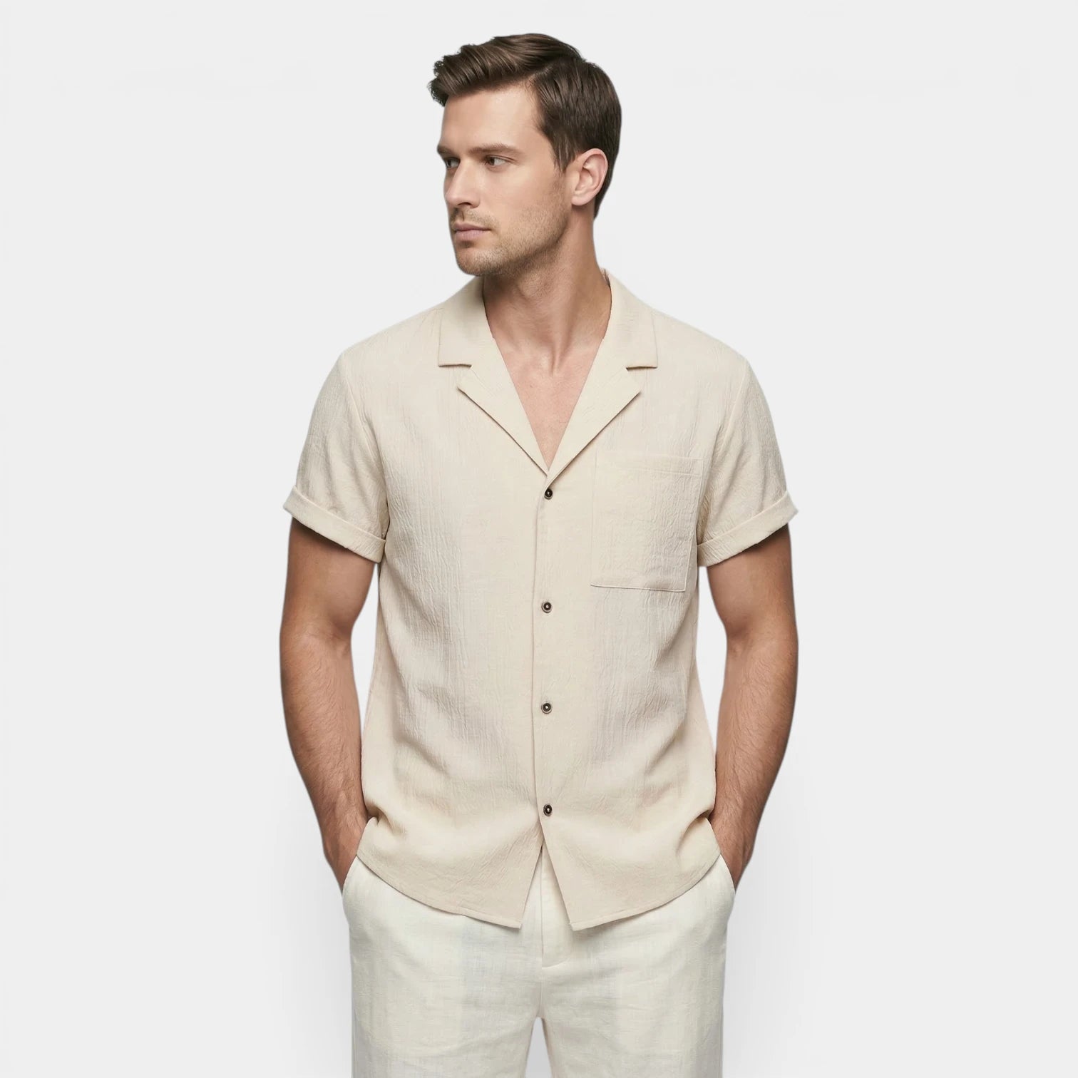Men's Textured Open Collar Short Sleeve Shirt