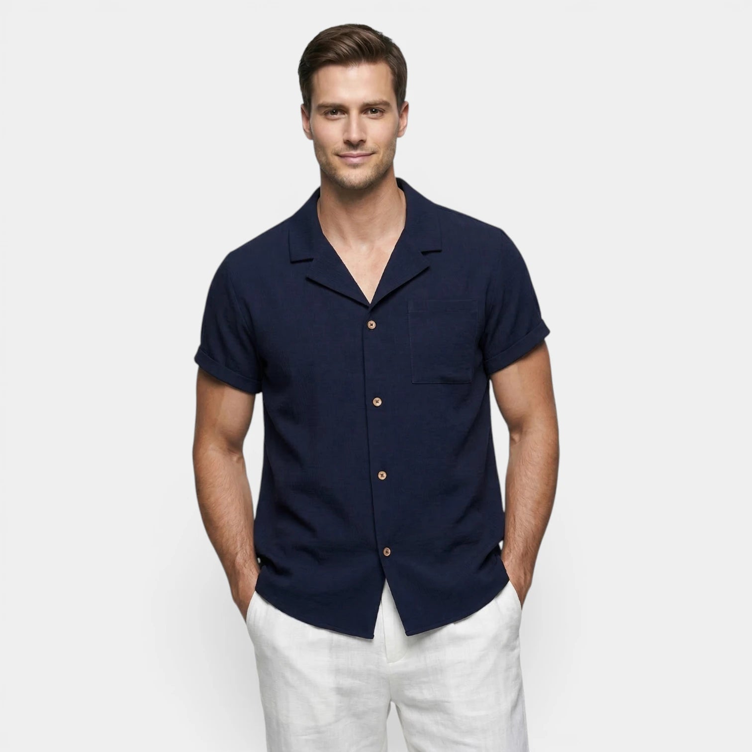Men's Textured Open Collar Short Sleeve Shirt