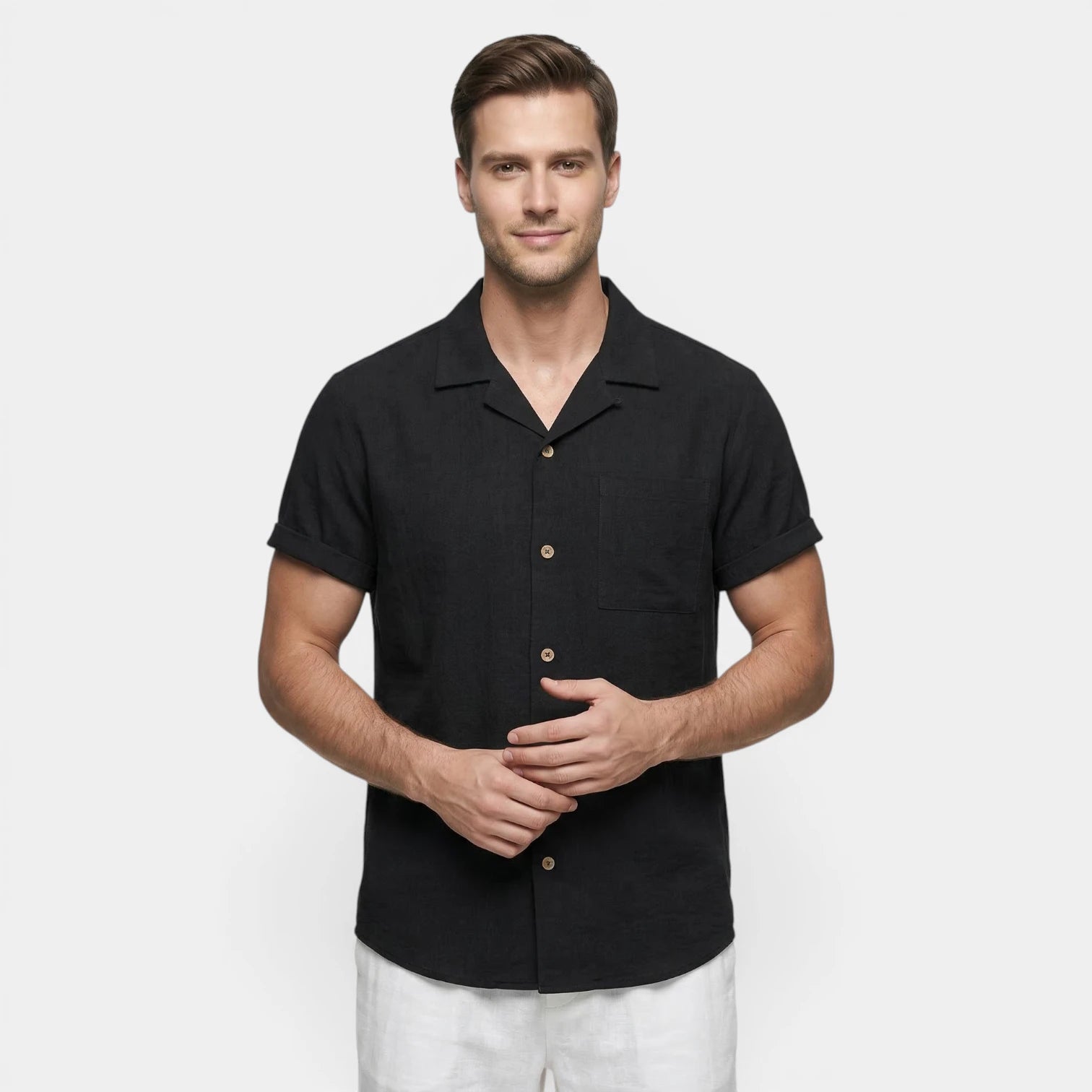 Chemise Homme Manches Courtes Col Ouvert Texturée