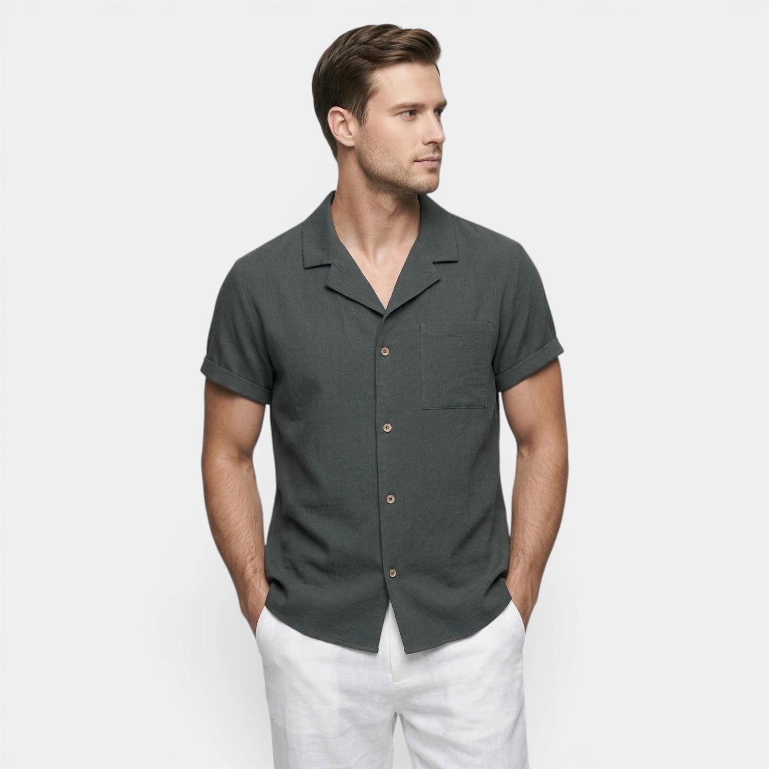 Men's Textured Open Collar Short Sleeve Shirt