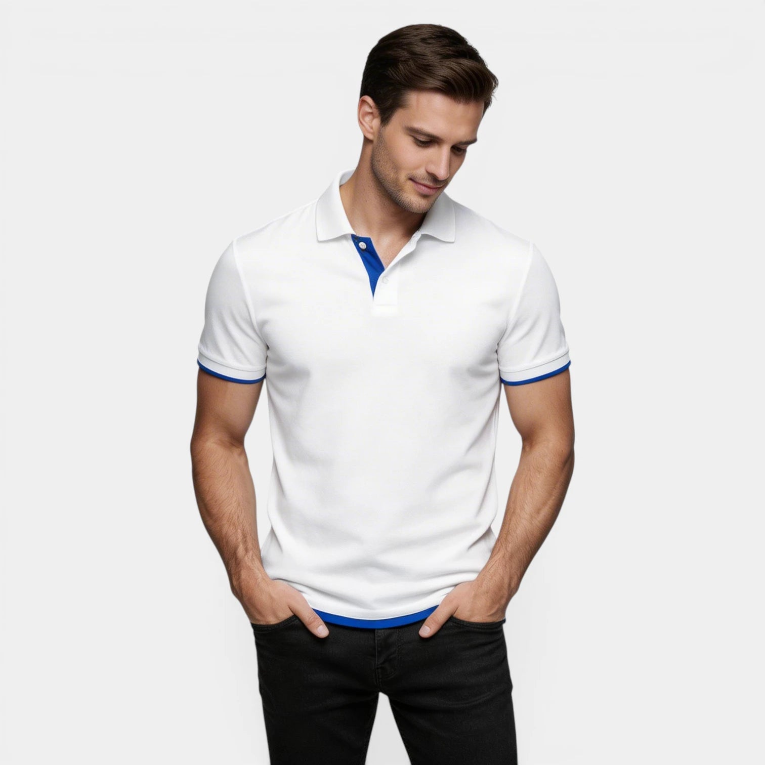 Men's Short Sleeve Button-Up Polo with Contrast Details