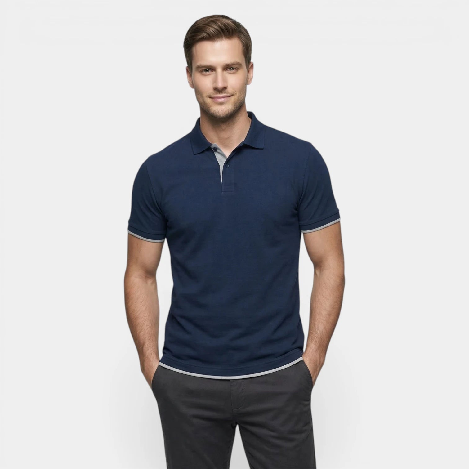 Men's Short Sleeve Button-Up Polo with Contrast Details