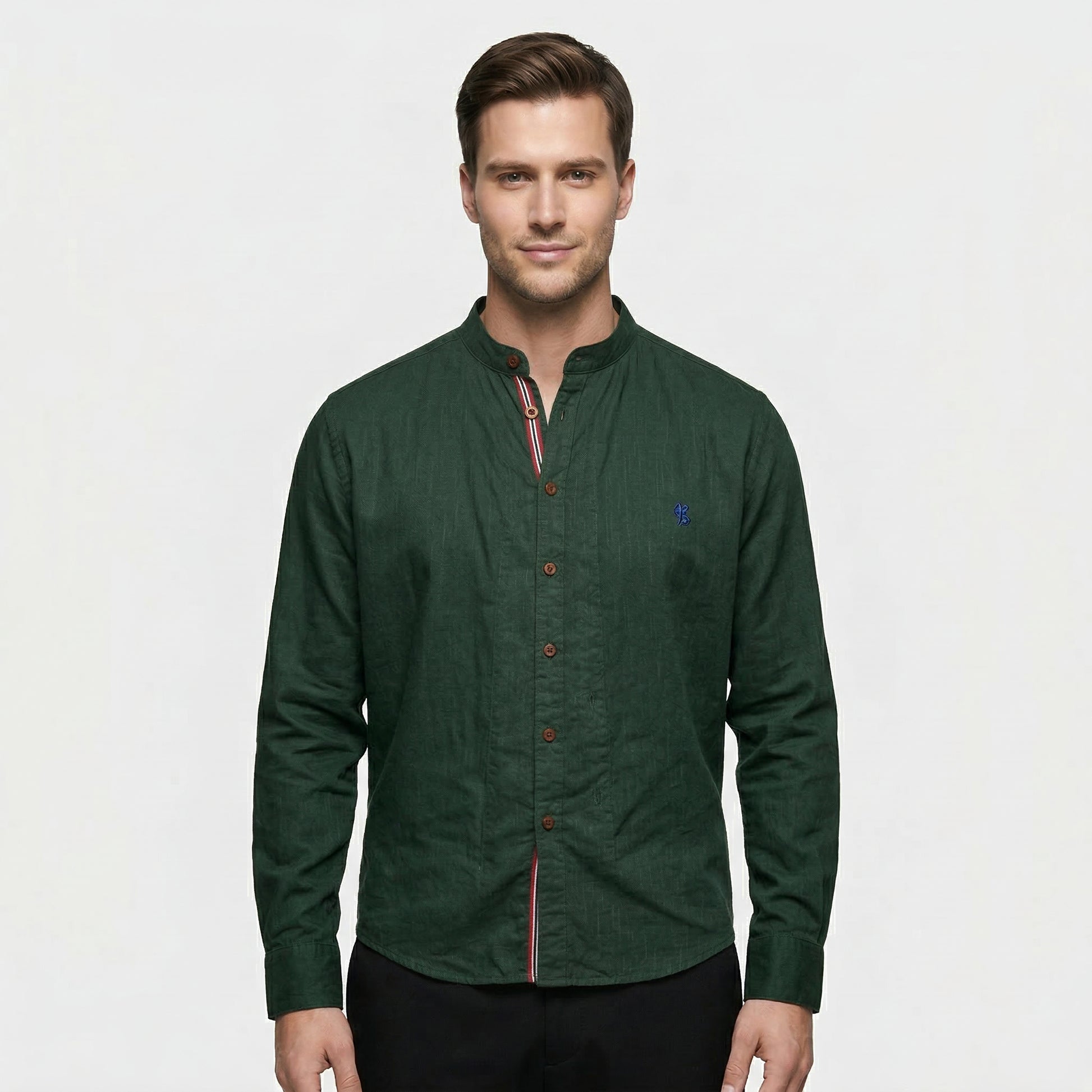 Chemise Homme Boutonnée Col Officier Manches Longues