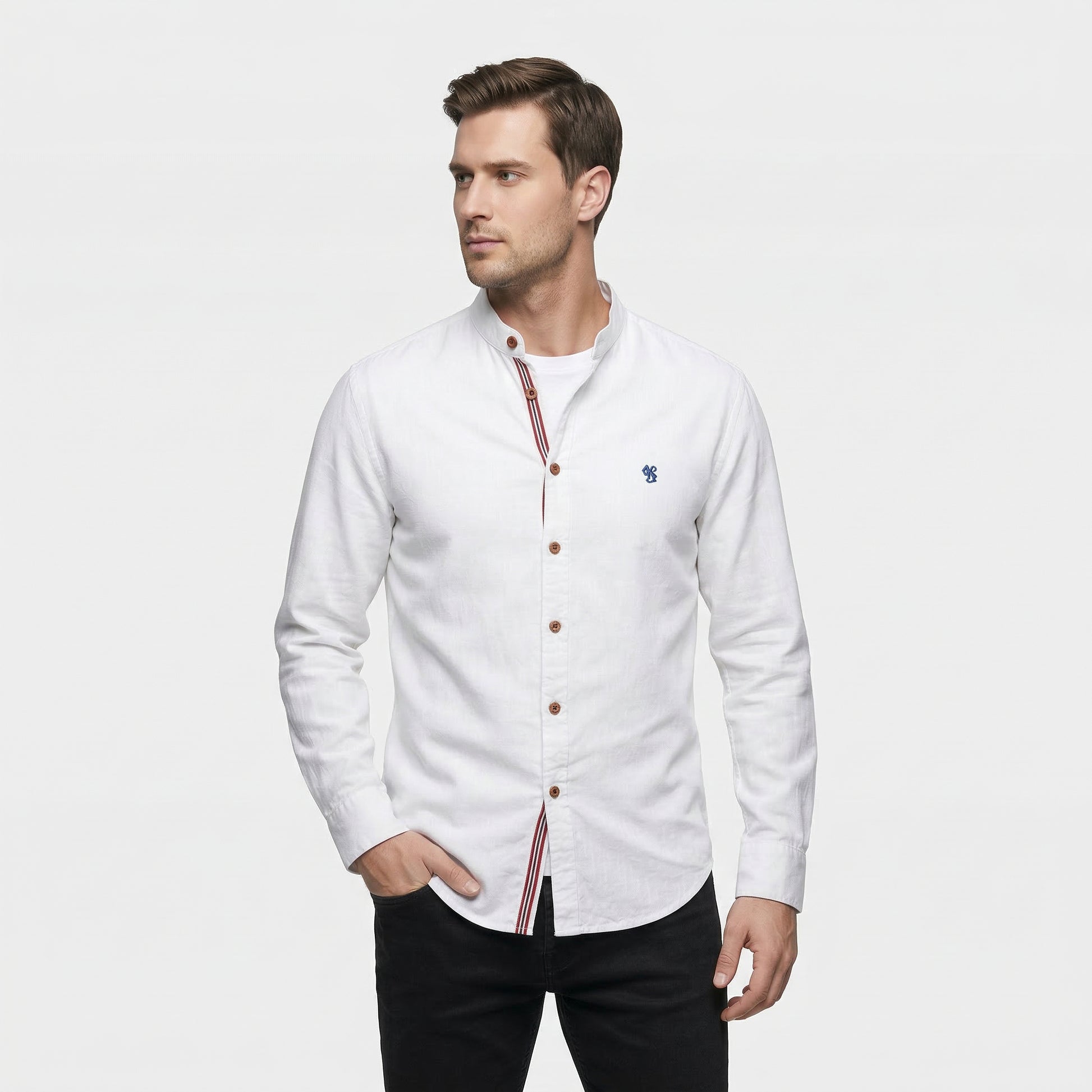 Chemise Homme Boutonnée Col Officier Manches Longues
