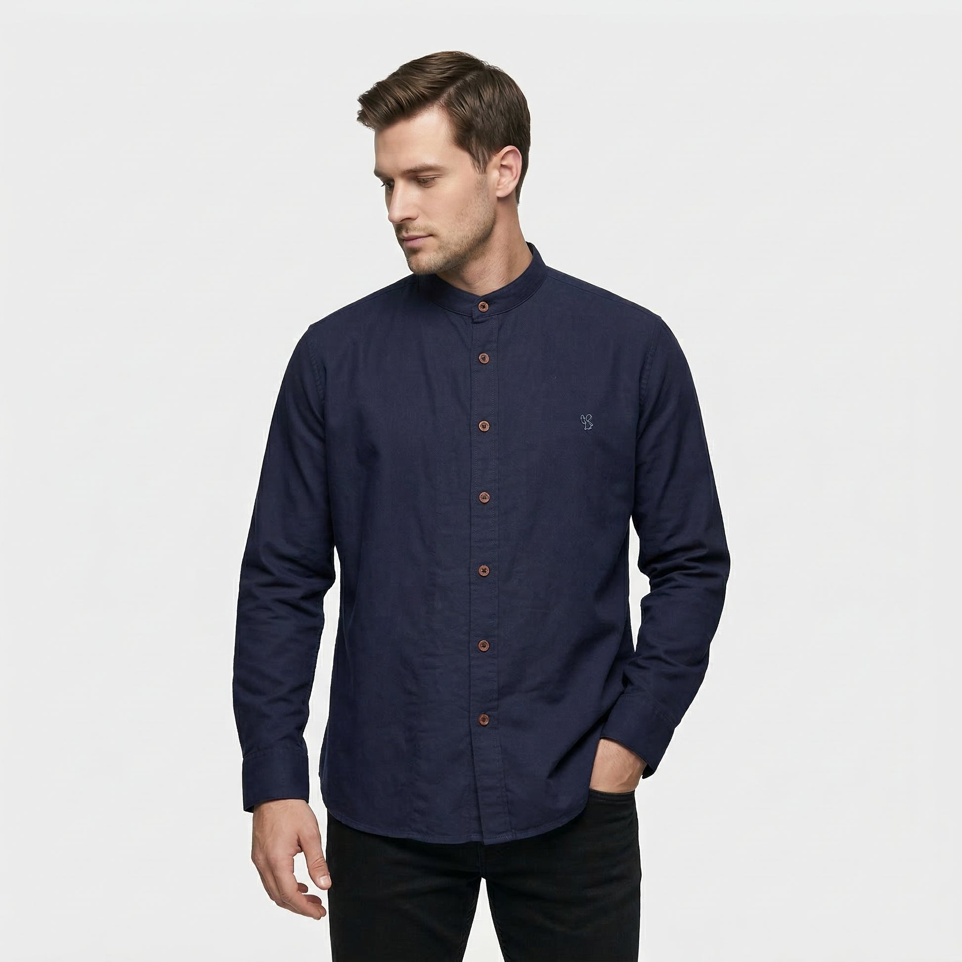 Chemise Homme Boutonnée Col Officier Manches Longues
