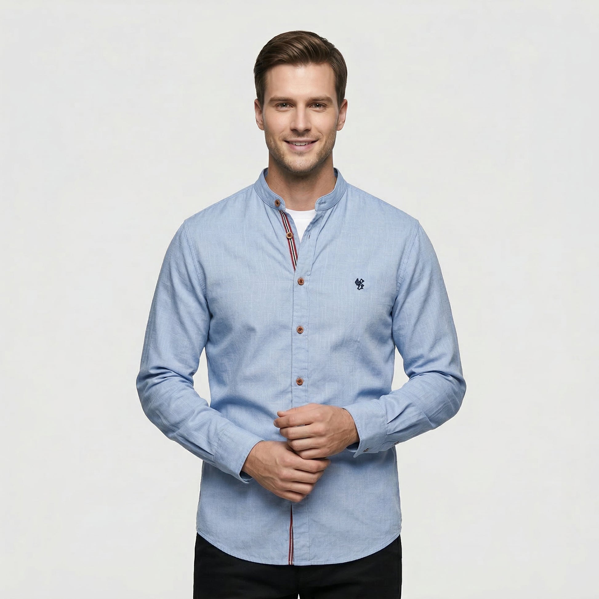 Chemise Homme Boutonnée Col Officier Manches Longues