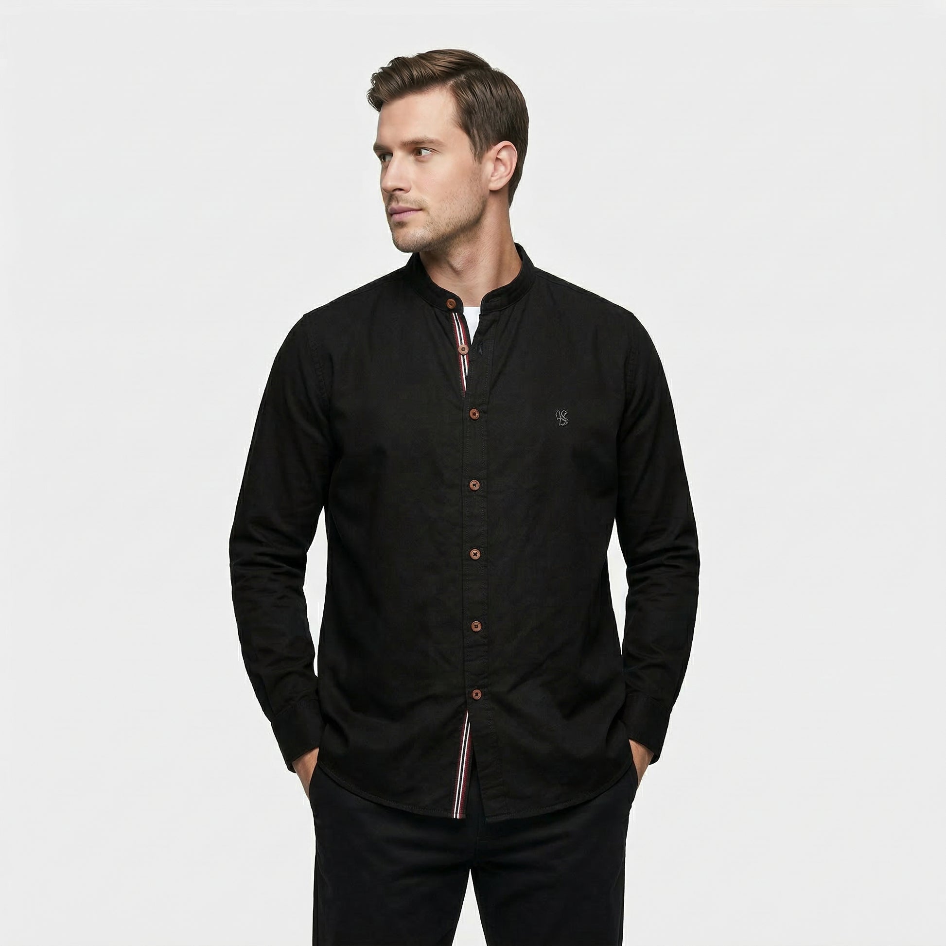 Chemise Homme Boutonnée Col Officier Manches Longues