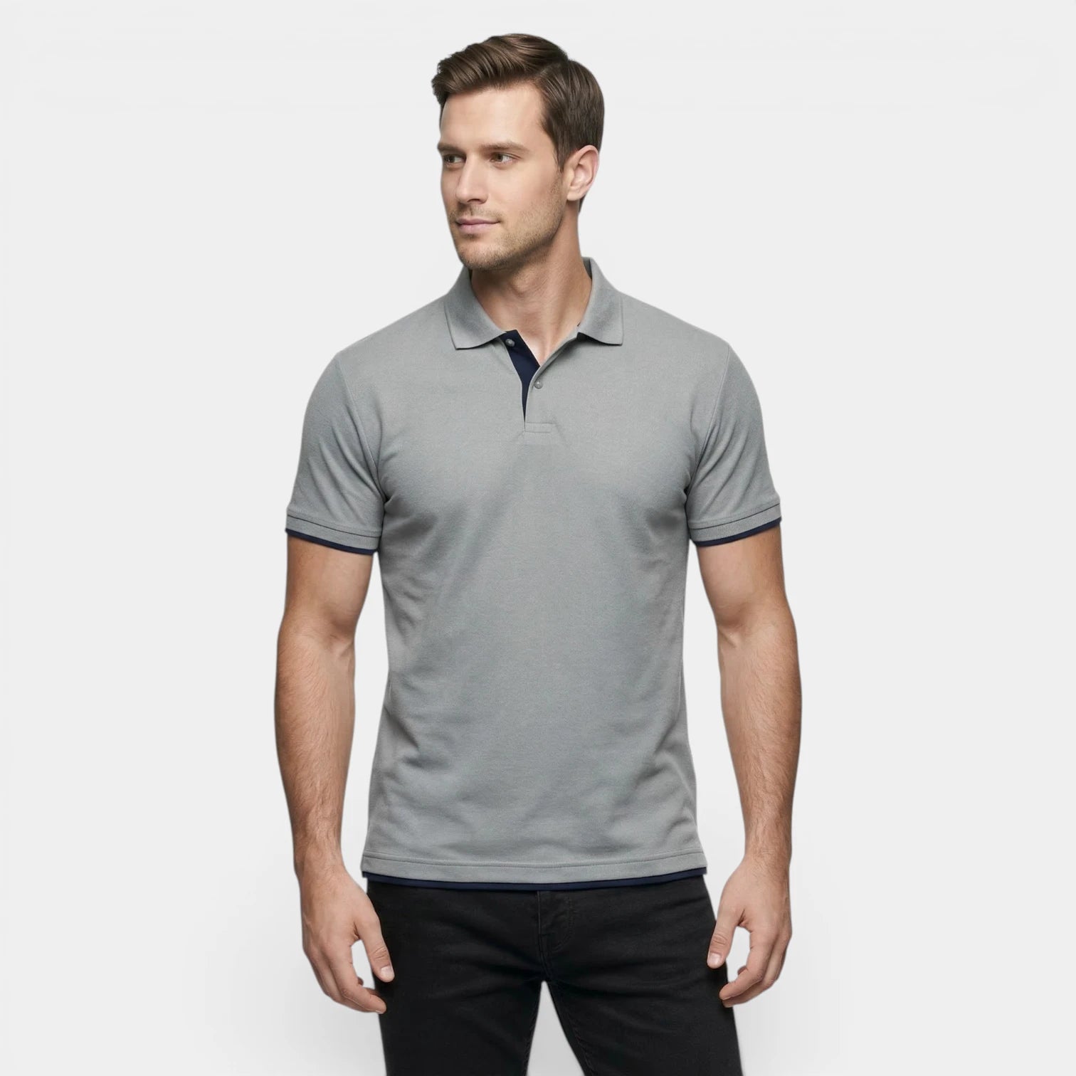 Men's Short Sleeve Button-Up Polo with Contrast Details