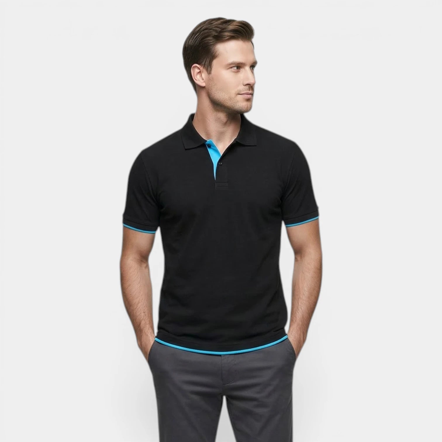 Men's Short Sleeve Button-Up Polo with Contrast Details