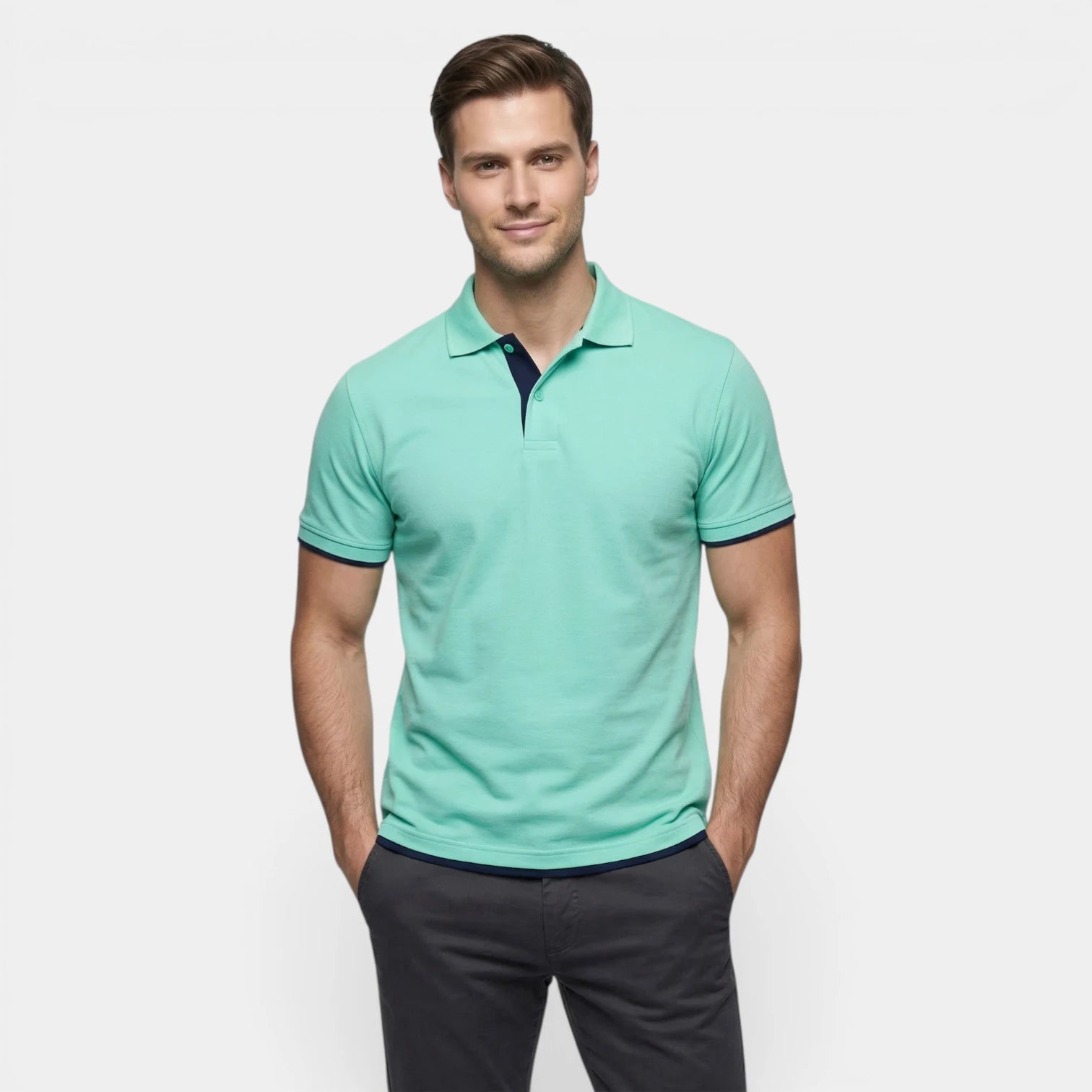 Men's Short Sleeve Button-Up Polo with Contrast Details
