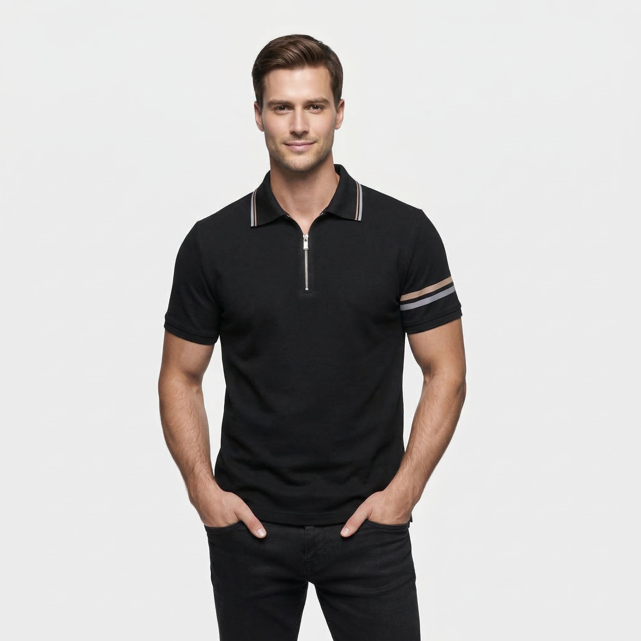Polo Demi-Zip Rayé Coupe Régulière pour Homme