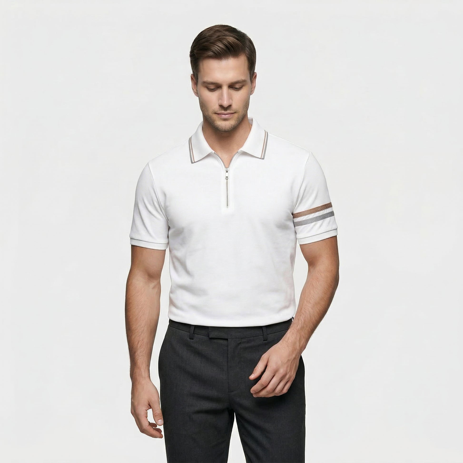 Men's Striped Short-Sleeve Half-Zip Polo