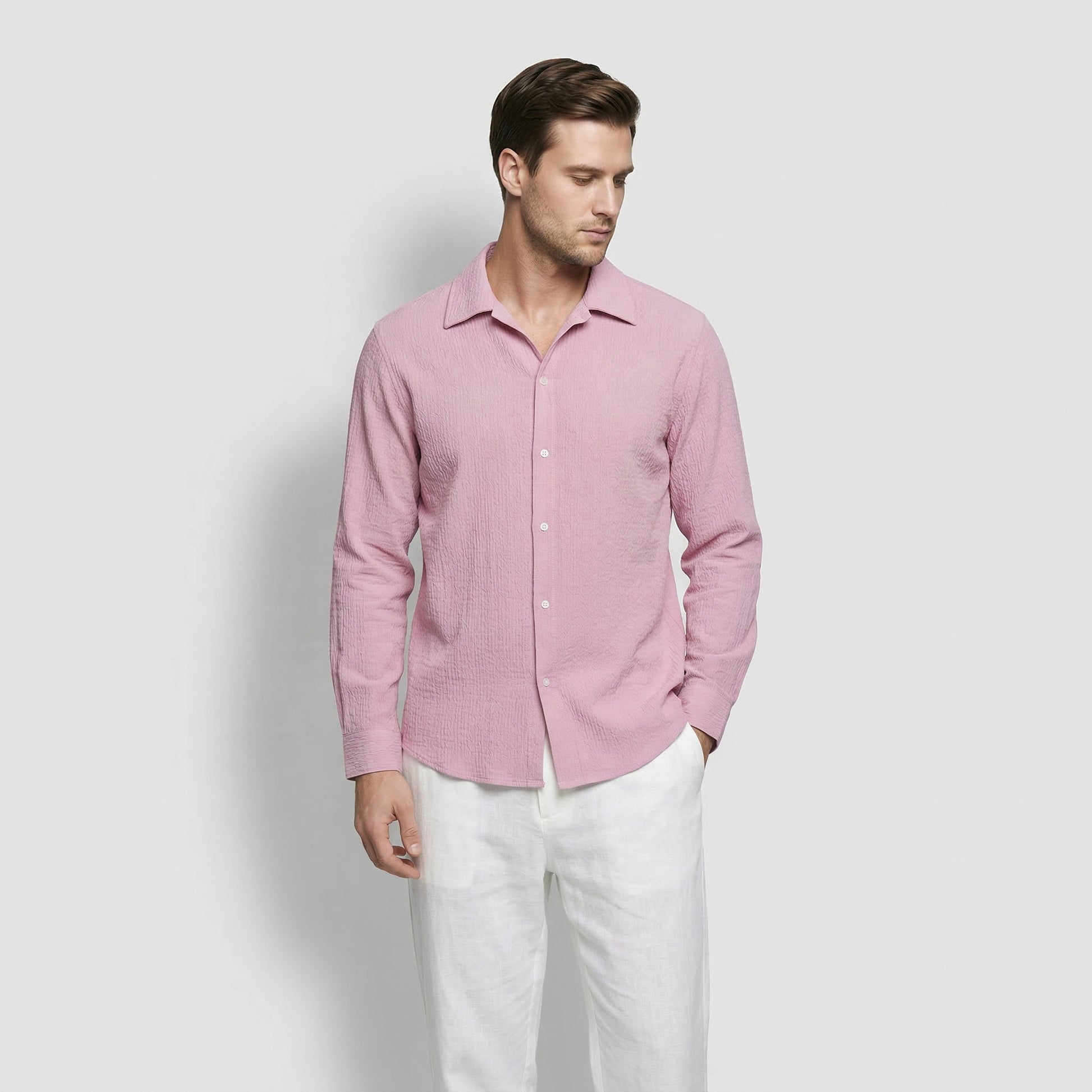 Men's Textured Long-Sleeved Button-Down Shirt