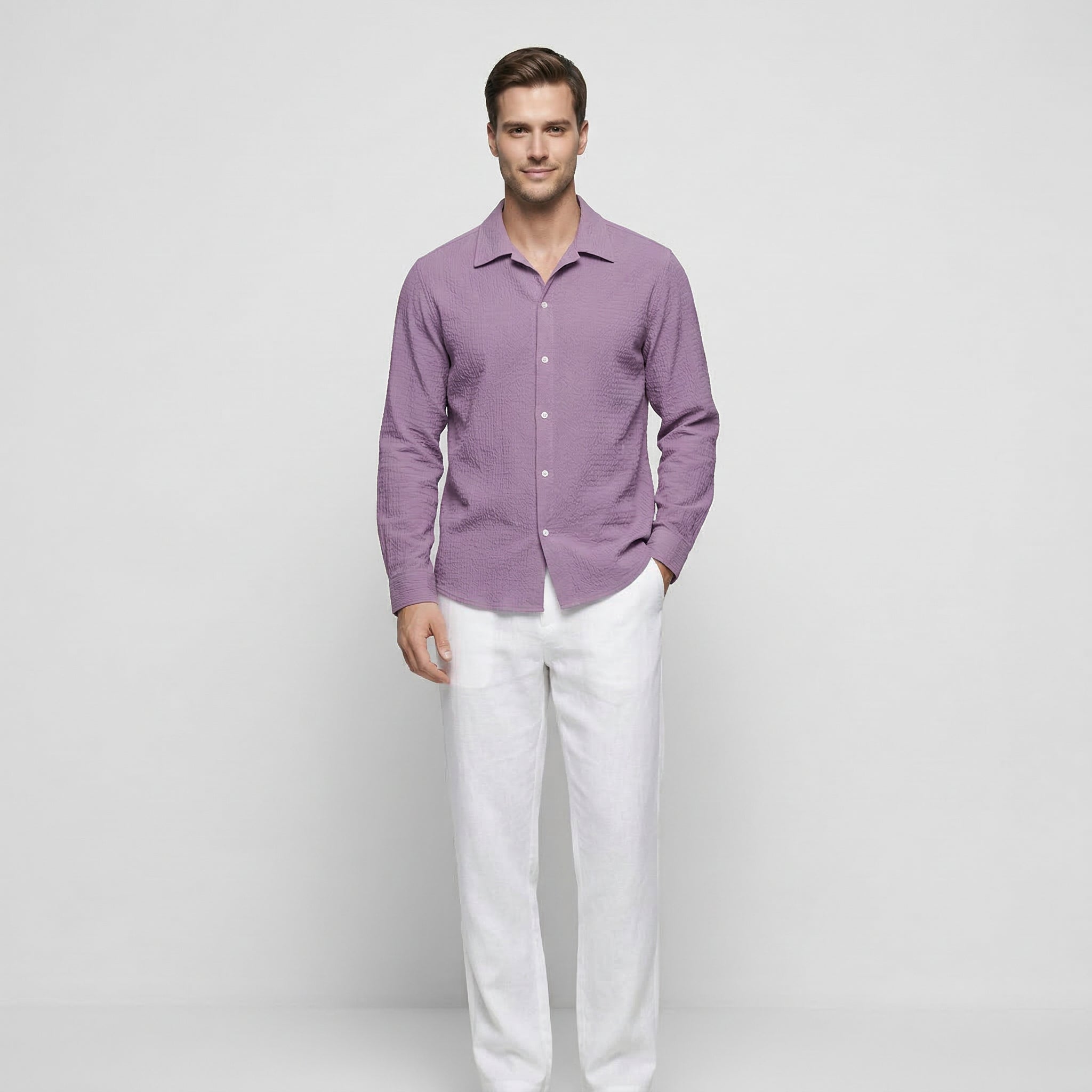 Chemise Homme Texturée Boutonnée Manches Longues