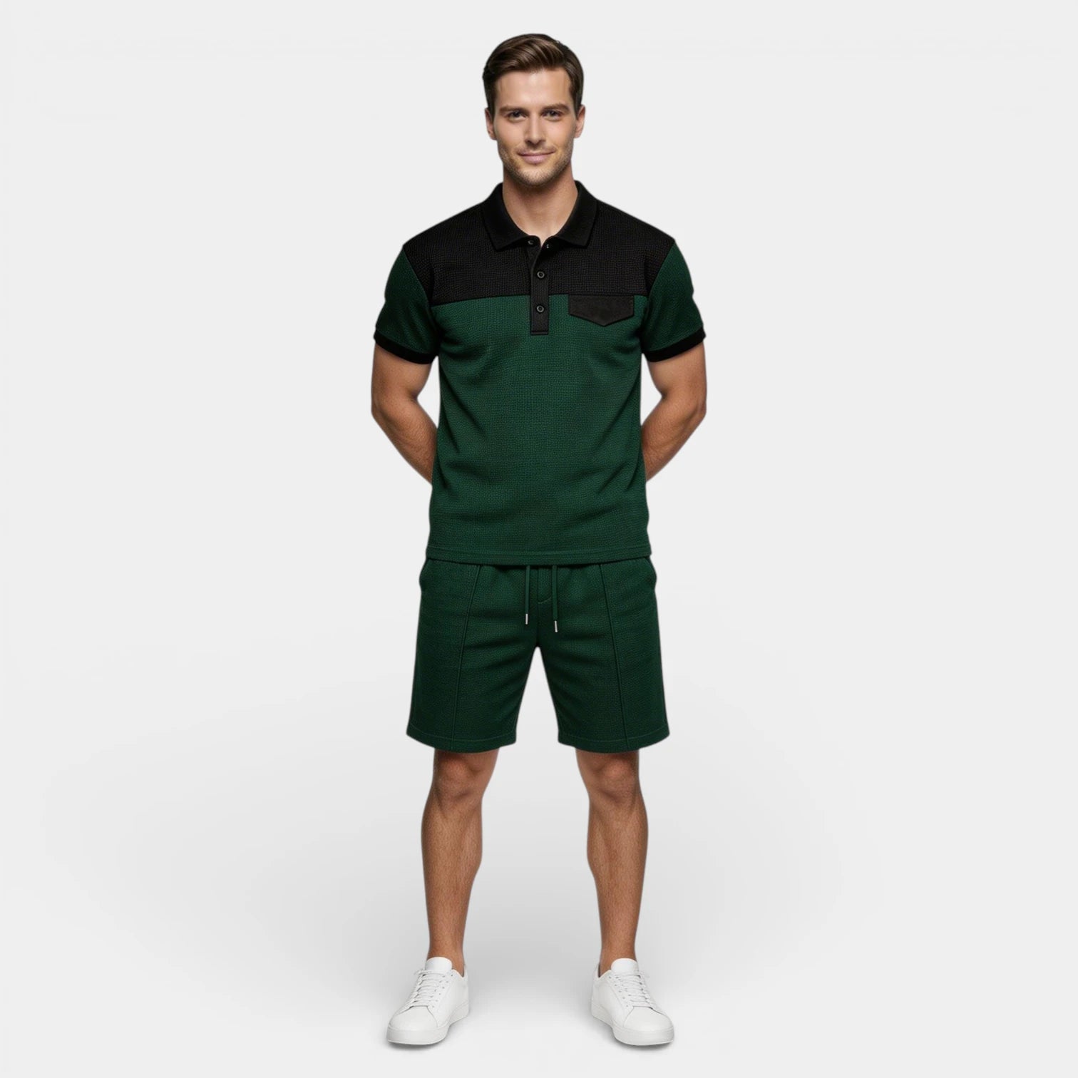 Ensemble Homme Polo Texture Gaufre et Short à Cordon Coupe Régulière