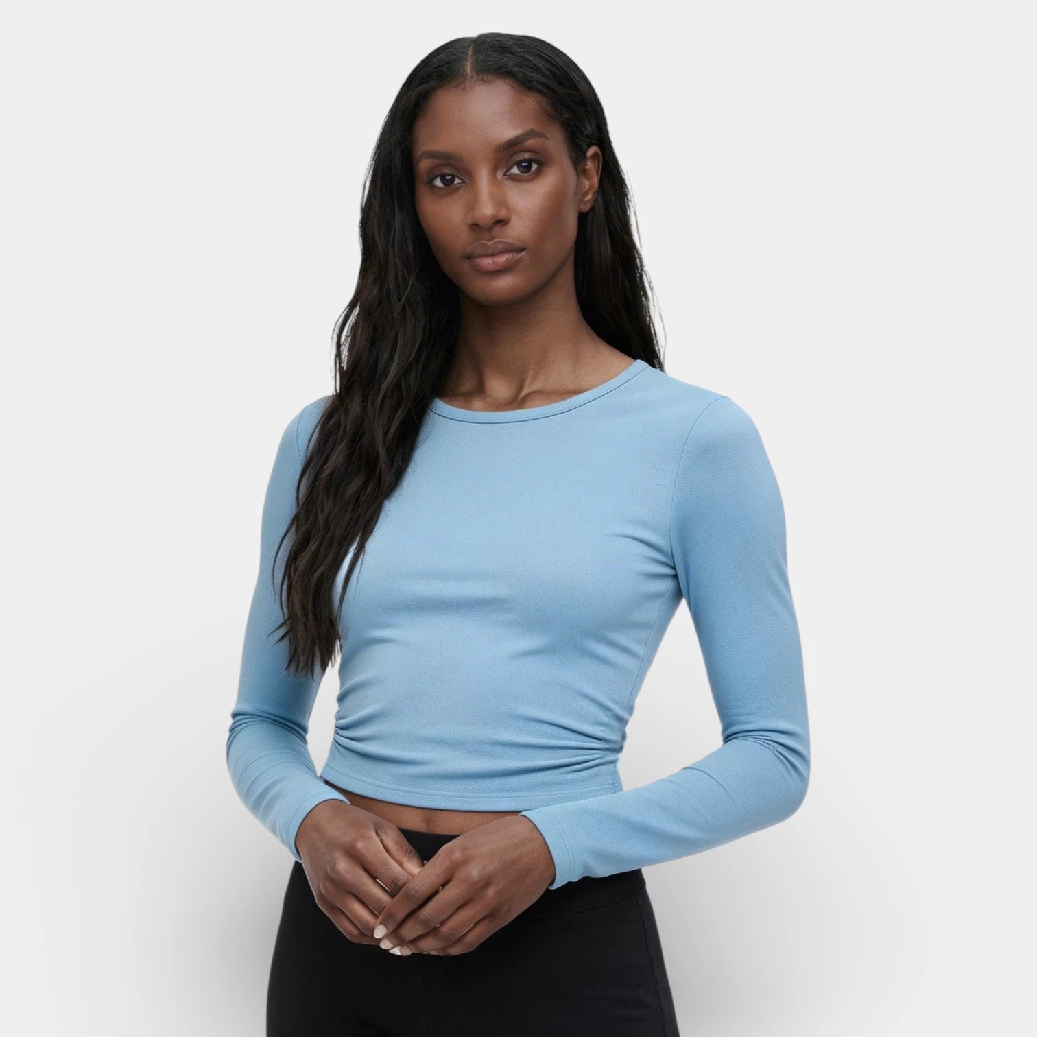 Top Court Femme Manches Longues – Taille Froncée Coupe Ajustée