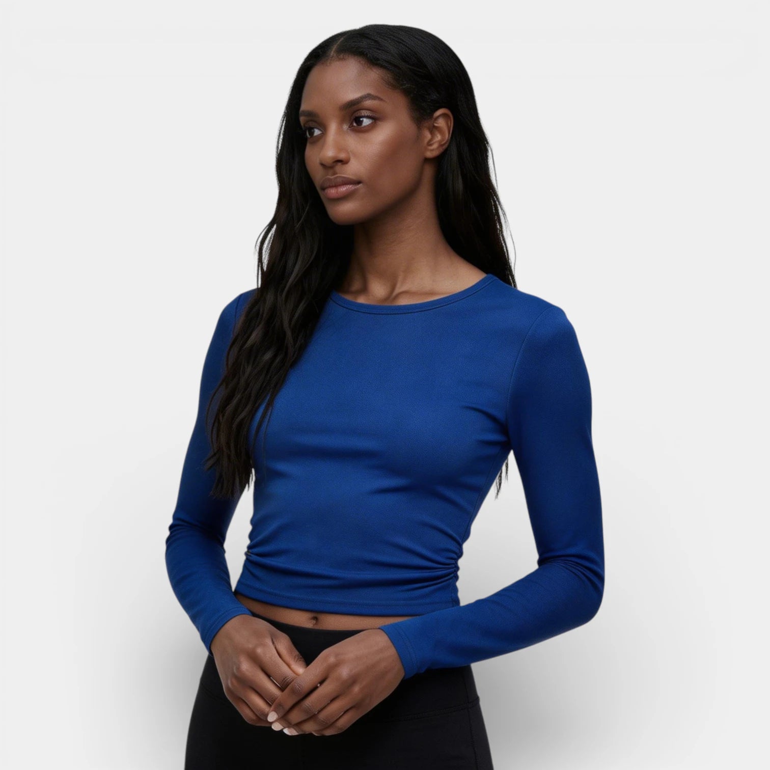 Top Court Femme Manches Longues – Taille Froncée Coupe Ajustée