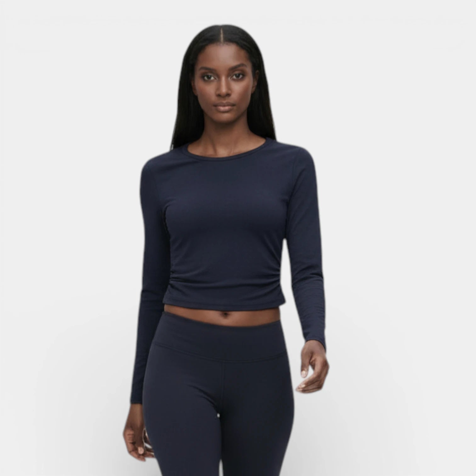 Top Court Femme Manches Longues – Taille Froncée Coupe Ajustée