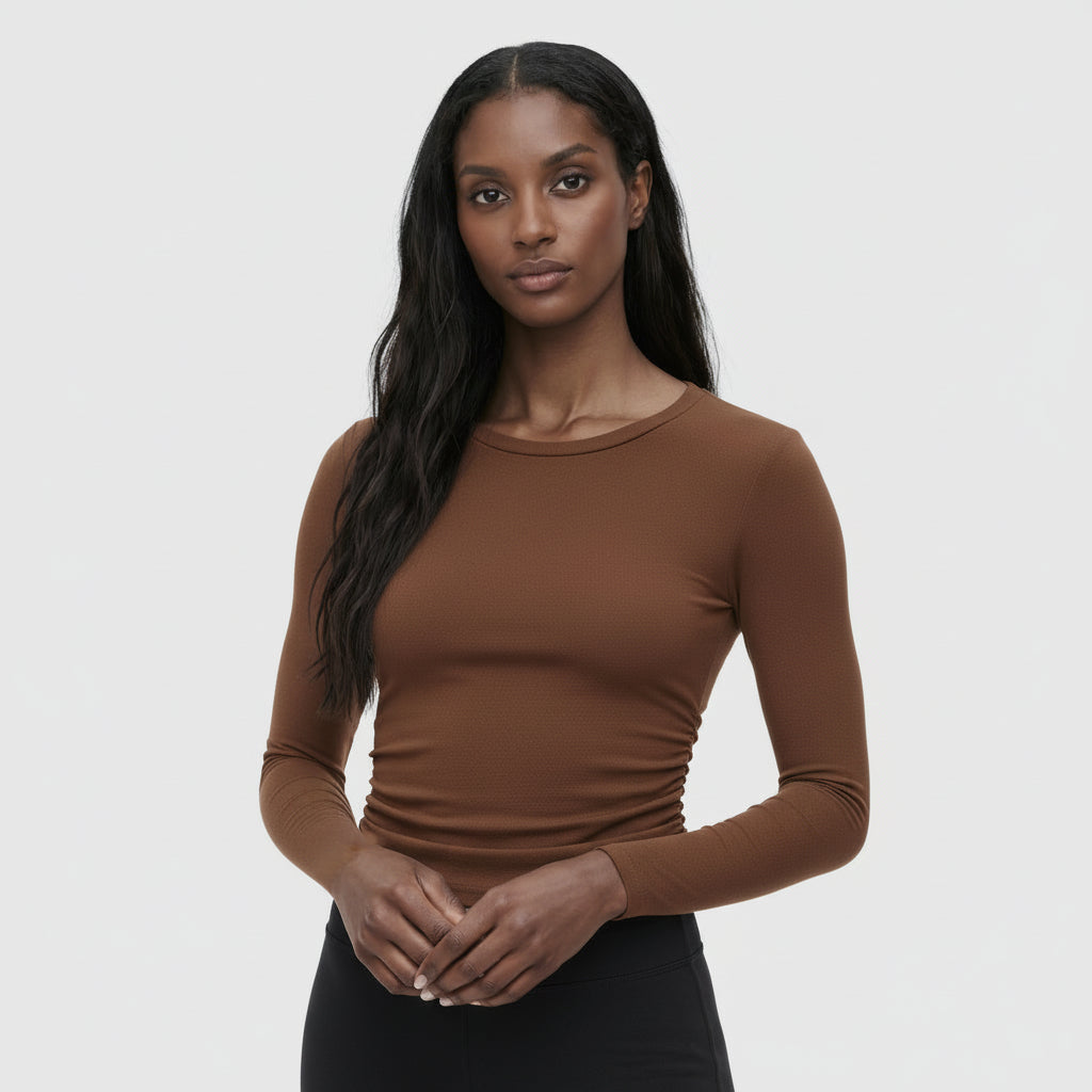 Top Court Femme Manches Longues – Taille Froncée Coupe Ajustée