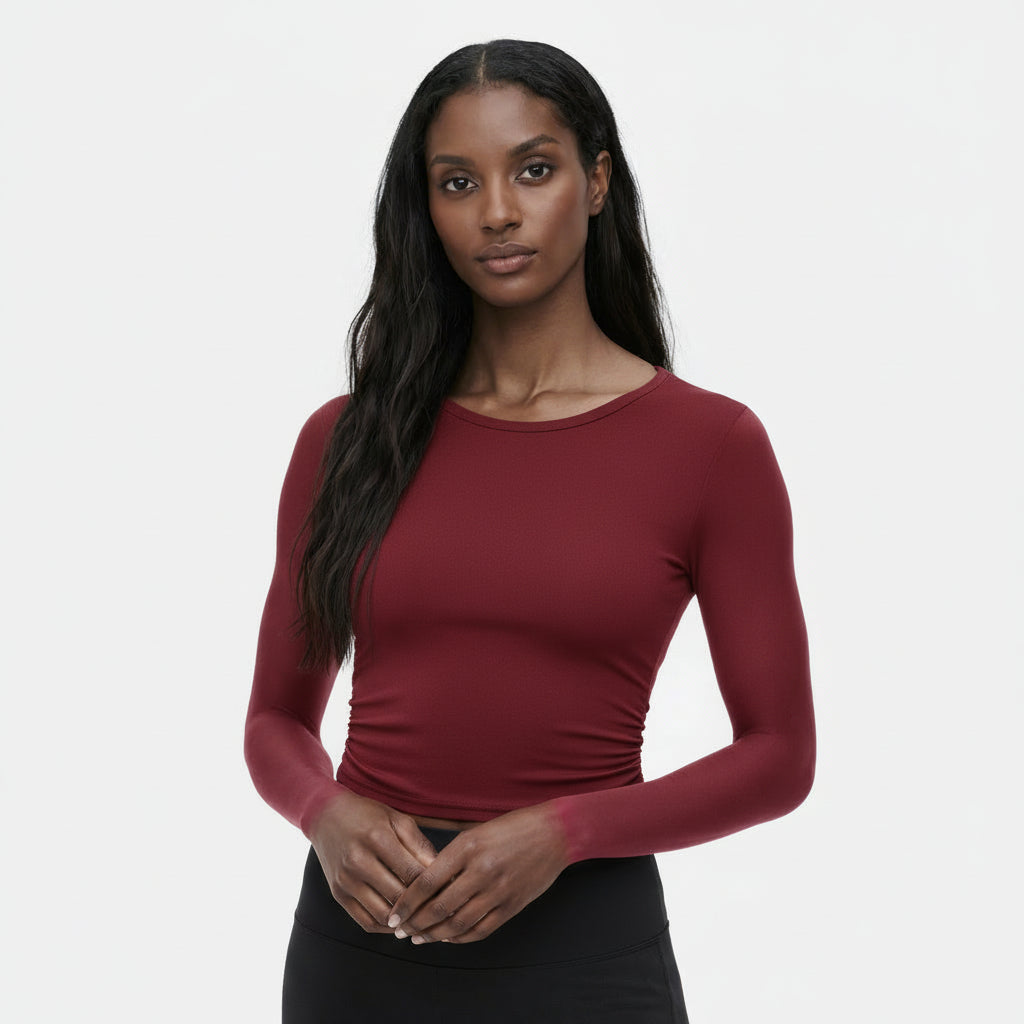 Top Court Femme Manches Longues – Taille Froncée Coupe Ajustée