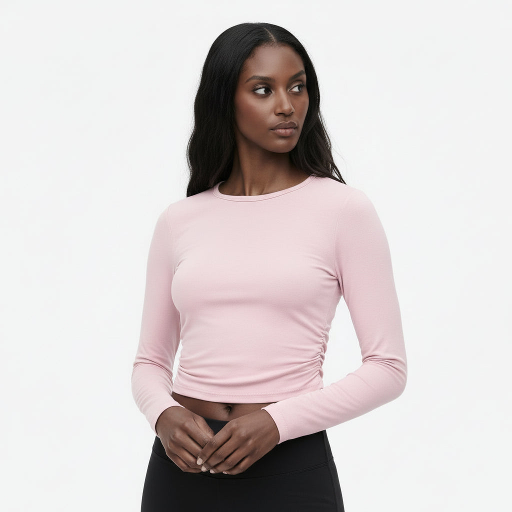 Top Court Femme Manches Longues – Taille Froncée Coupe Ajustée