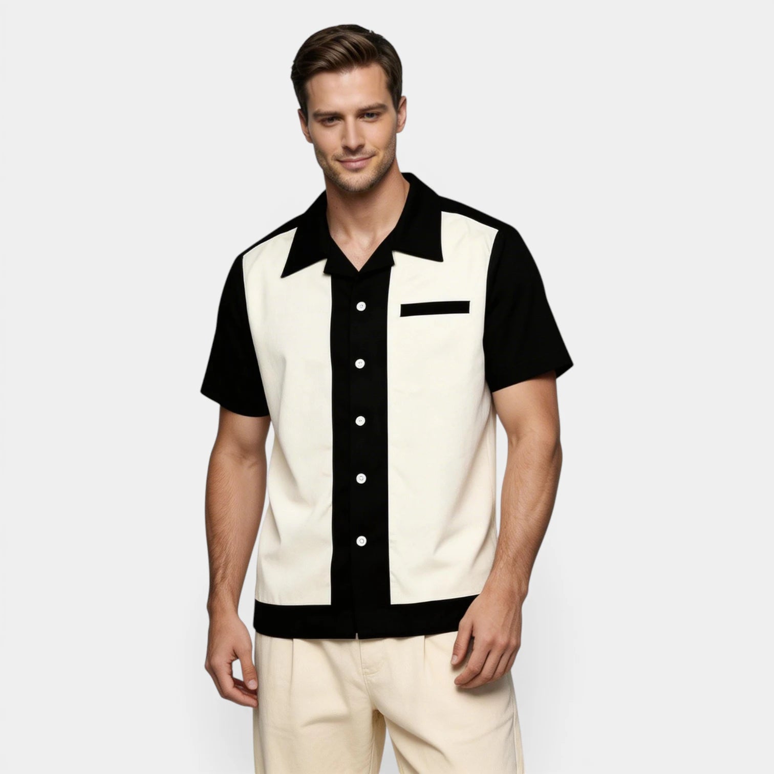 Chemise Homme Manches Courtes à Boutons Col Camp