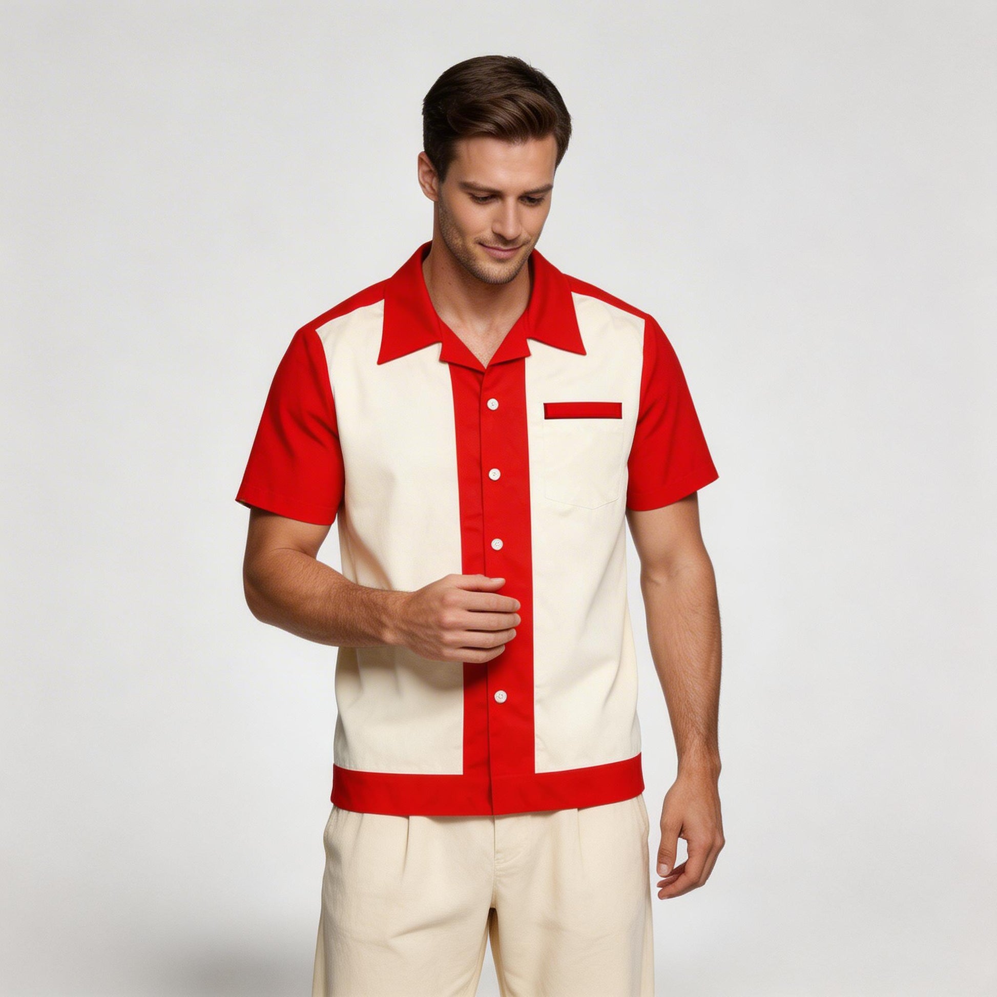 Men's Short-Sleeve Button-Up Camp Collar Shirt