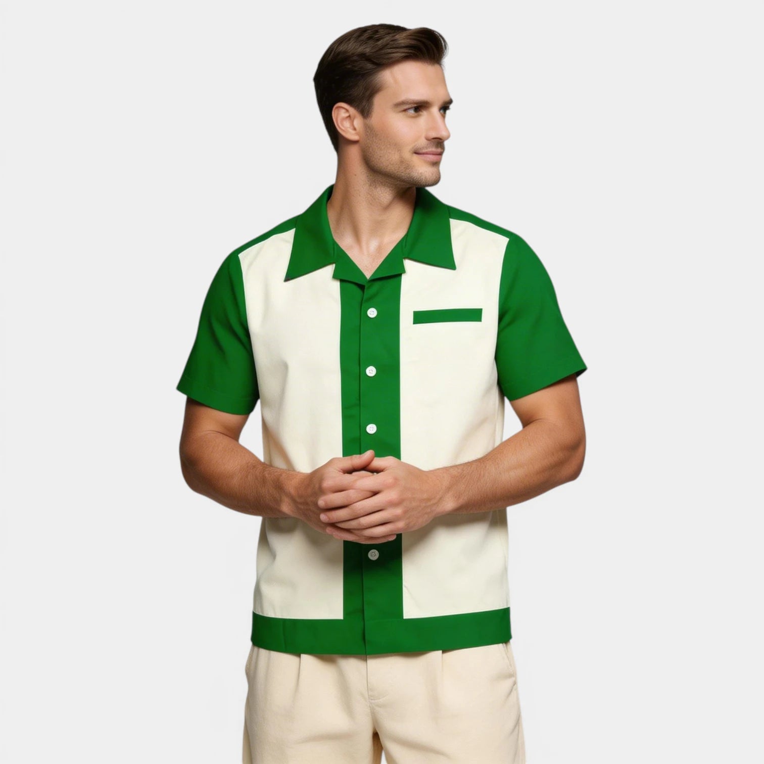 Men's Short-Sleeve Button-Up Camp Collar Shirt