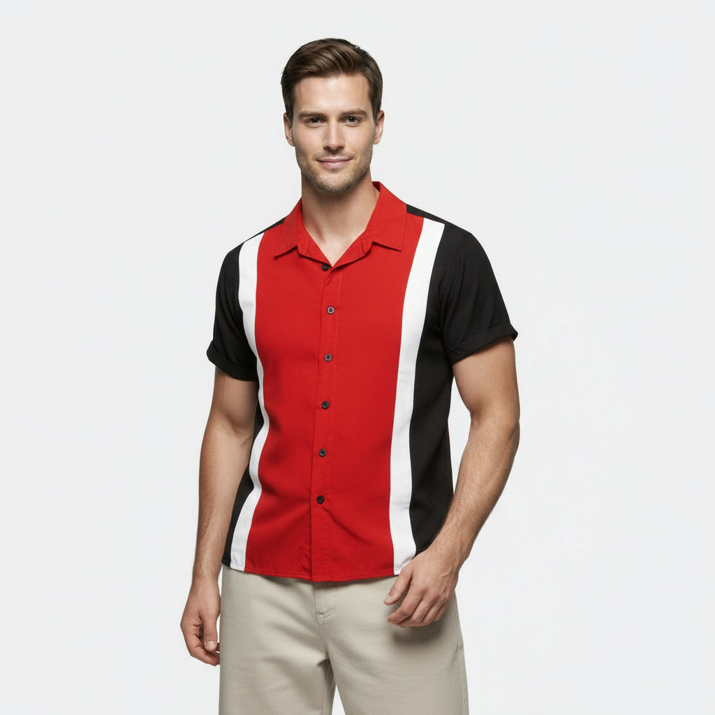 Chemise Homme Manches Courtes Boutonnée Col Camp Coupe Régulière