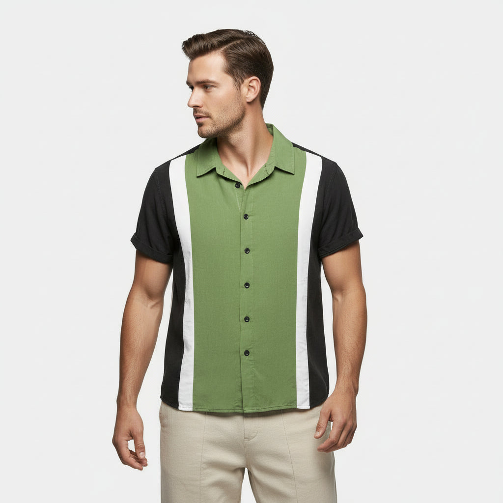 Chemise Homme Manches Courtes Boutonnée Col Camp Coupe Régulière
