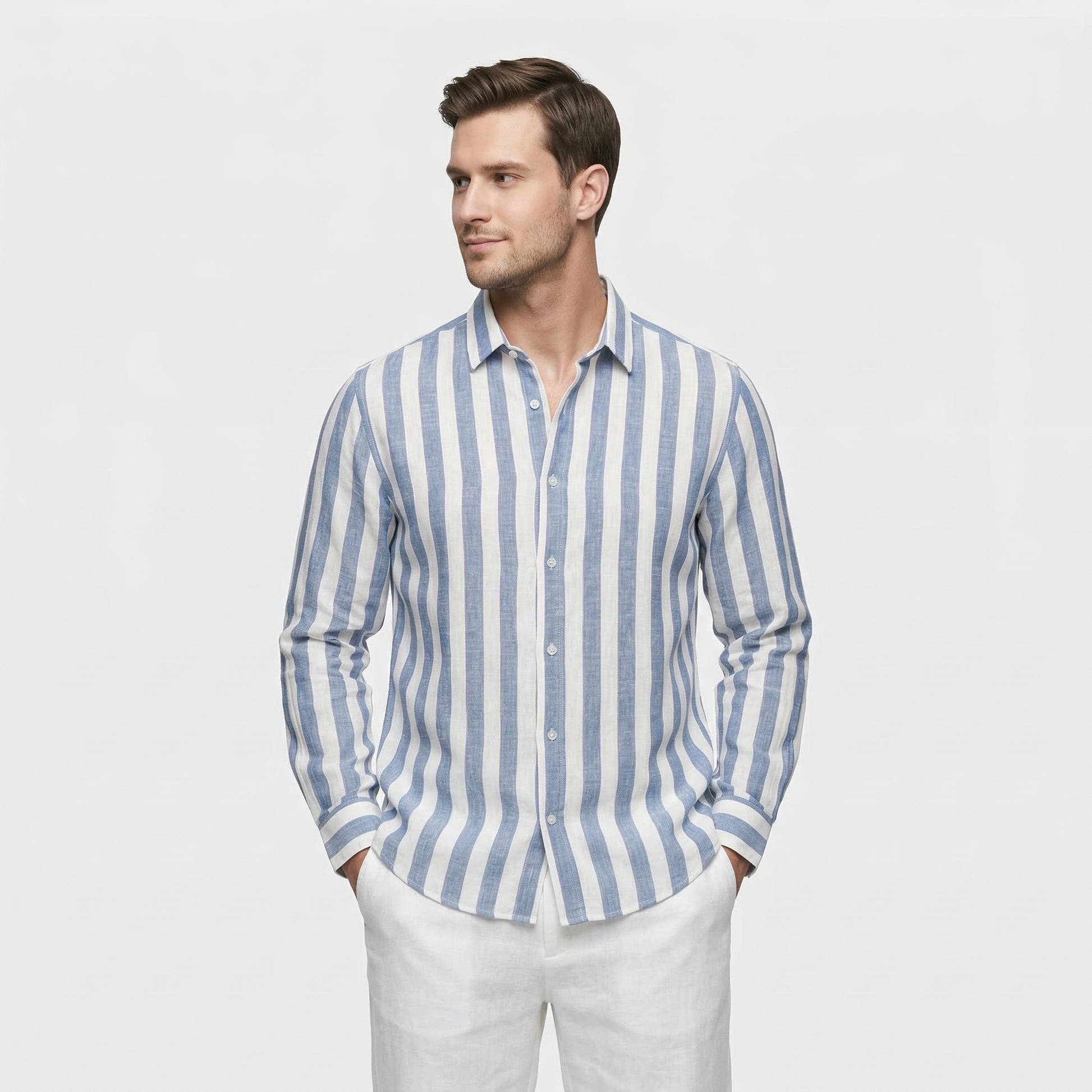 Chemise Homme à Rayures Verticales Boutonnée