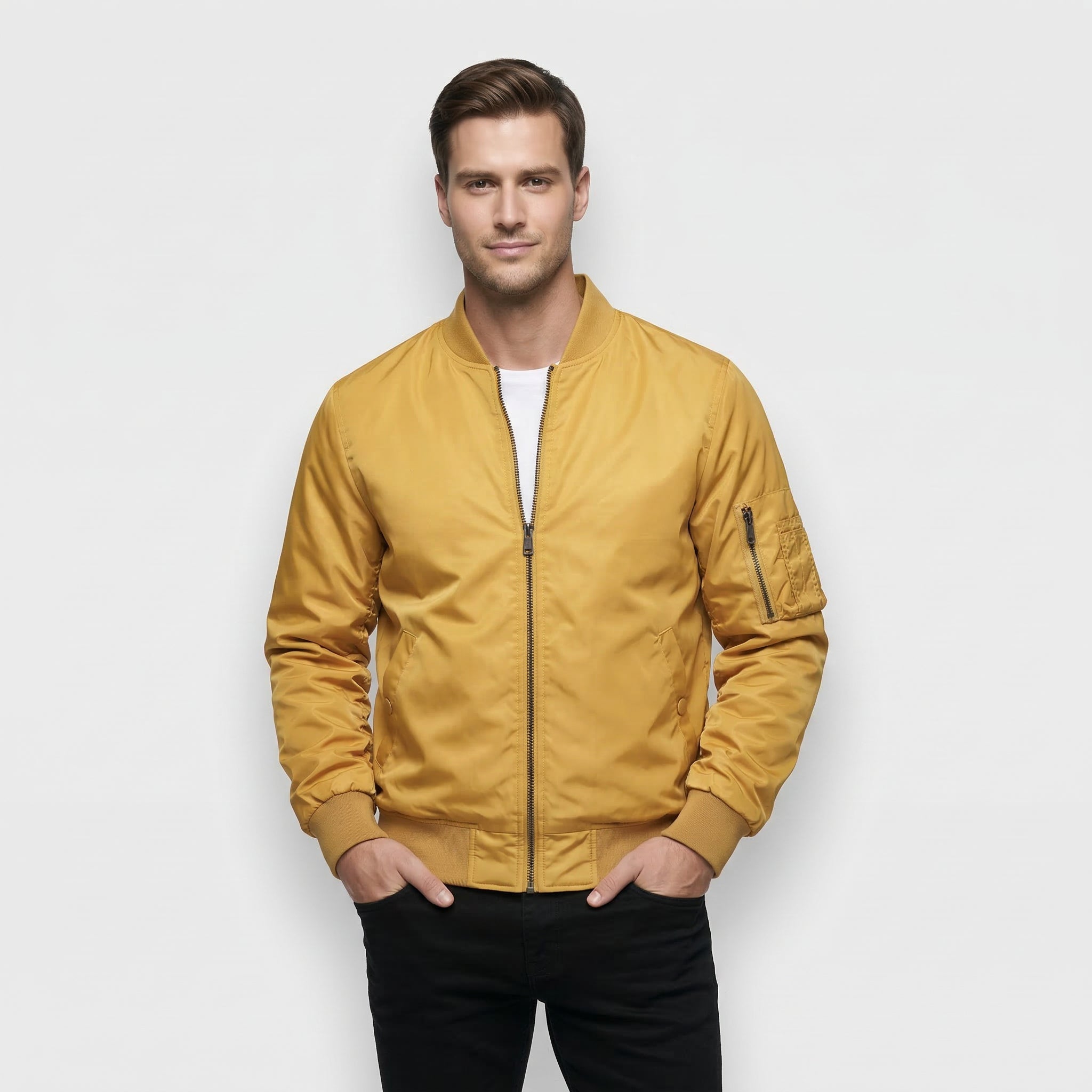 Men's Zip-Up Bomber Jacket with Utility Pocket