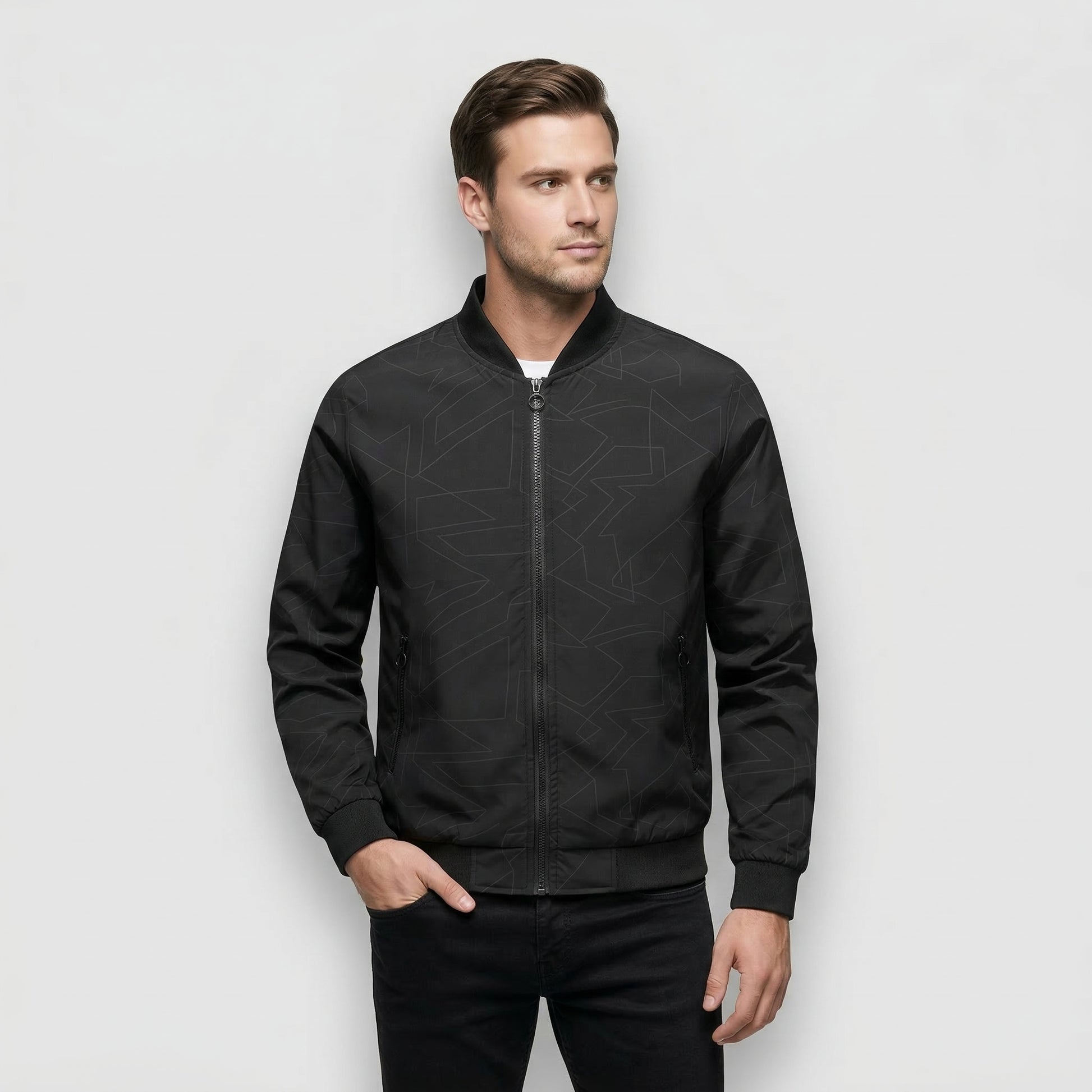 Blouson Bomber Homme Zippé Motif Géométrique