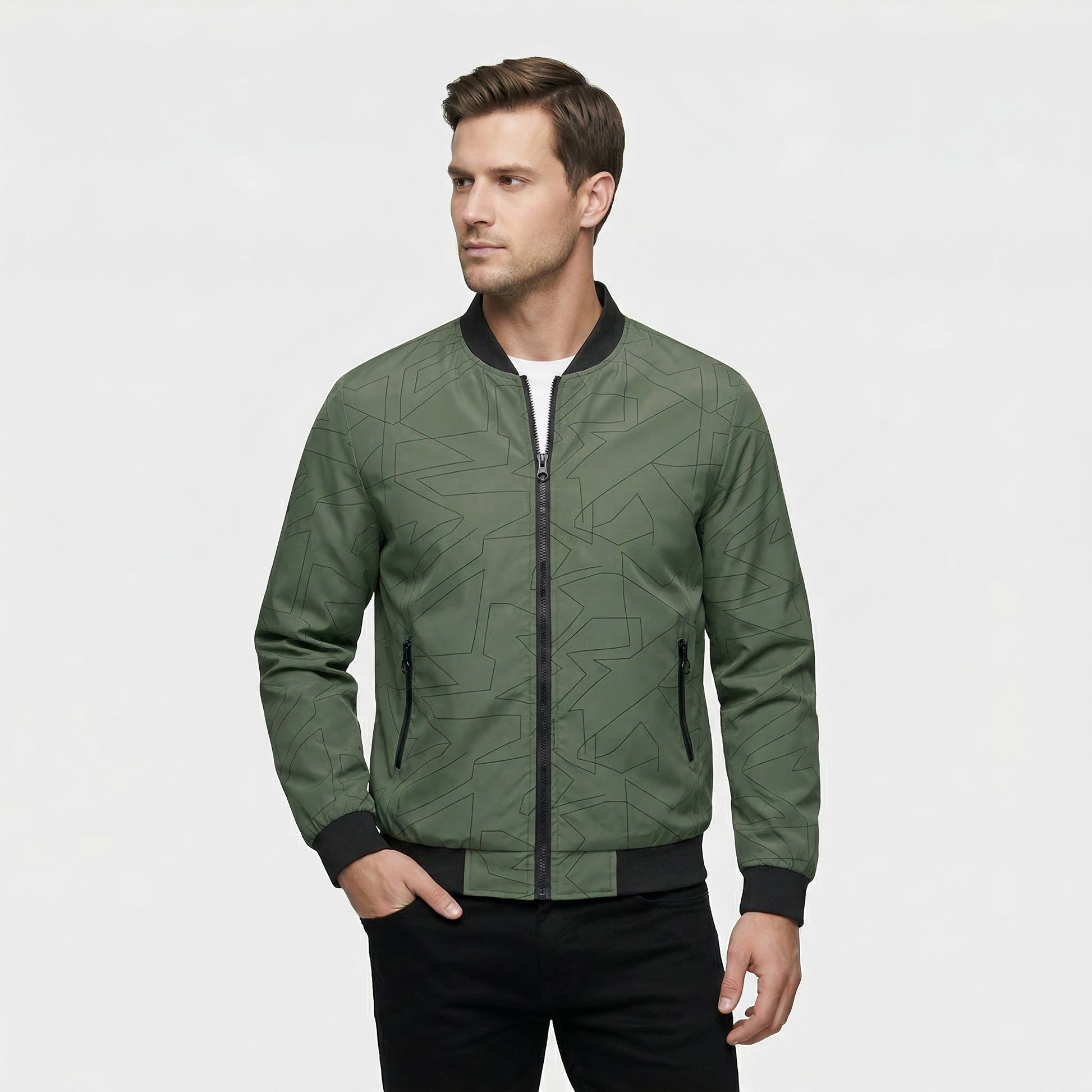 Blouson Bomber Homme Zippé Motif Géométrique