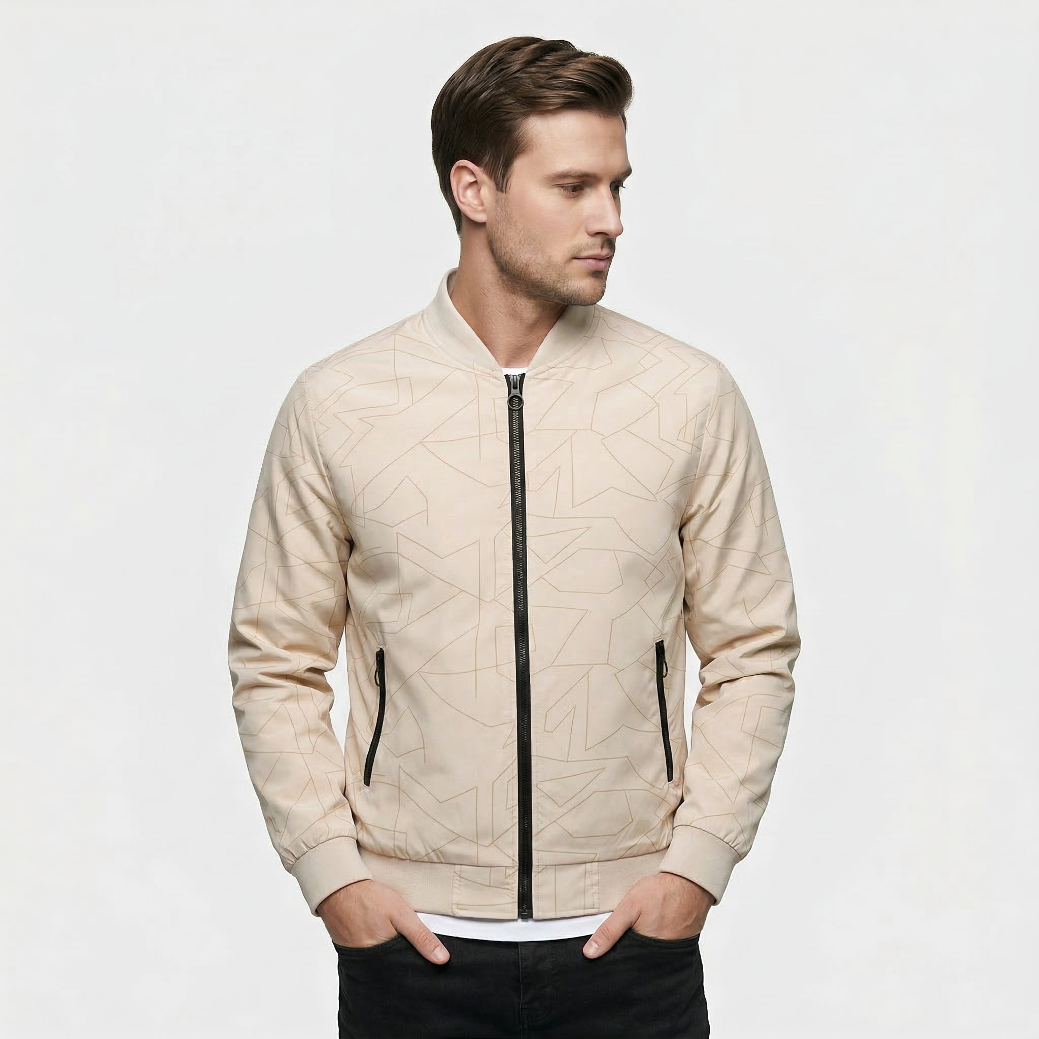 Men's Zip-Up Geometric Pattern Bomber Jacket